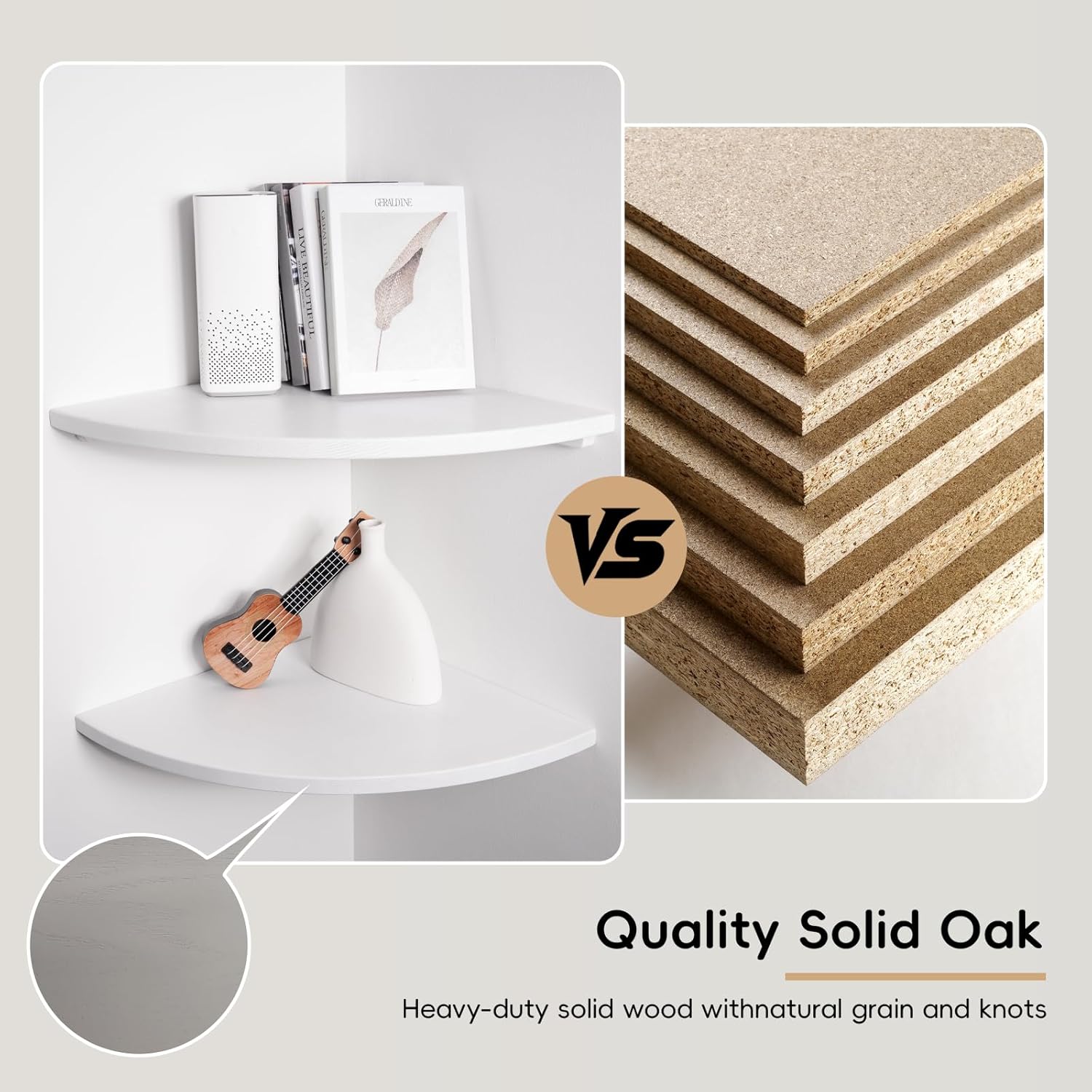 Floating Corner Shelves White 12 Inch Solid Oak 2-Pack