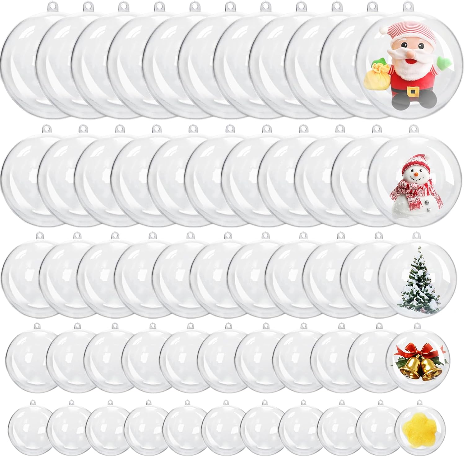 50 Pcs Clear Plastic Fillable Ornaments for Christmas Decor