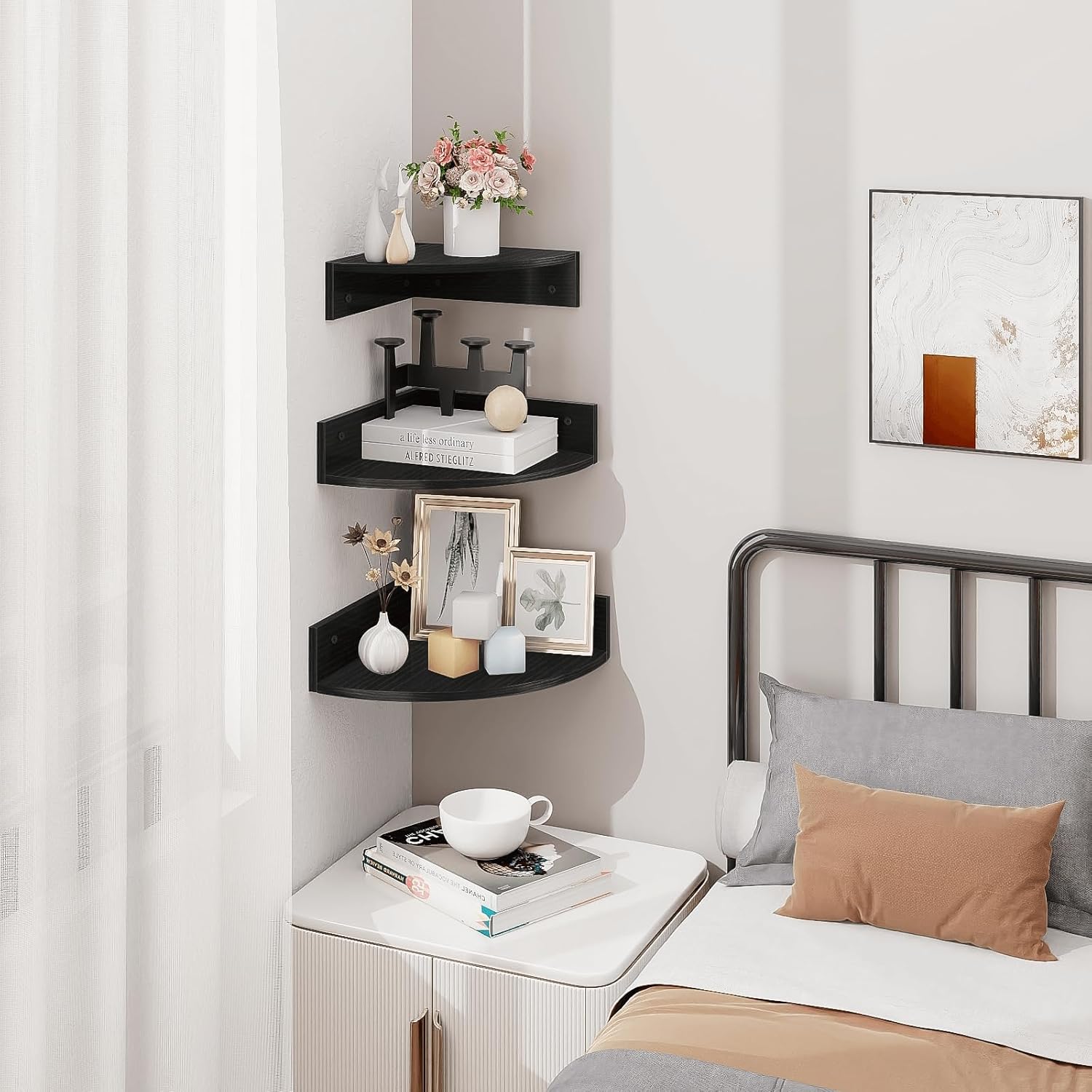 Homode 3 Tier Corner Floating Shelves Black
