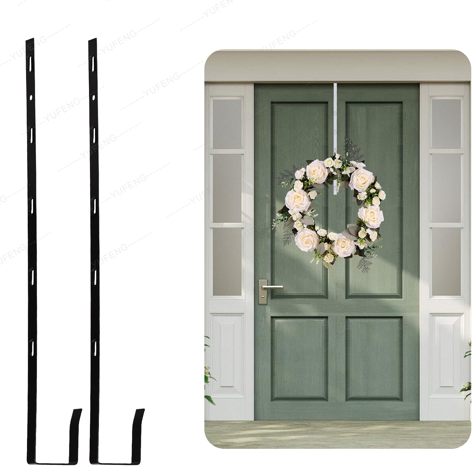 MOFUBAO 14 Inch Steel Wreath Hanger Hook Black