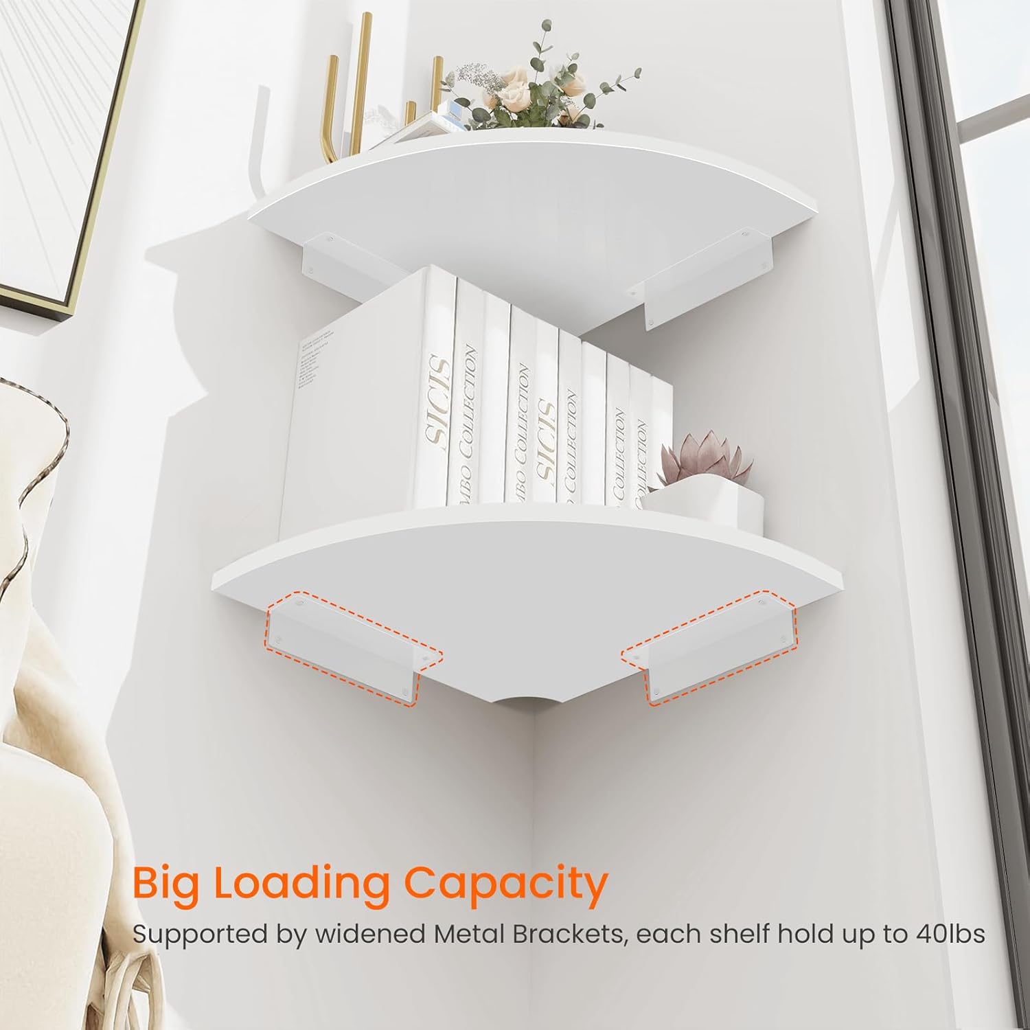 Homode Corner Wall Shelf Set of 2 White Floating Wooden