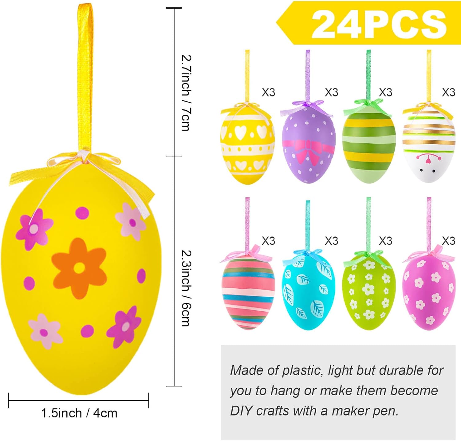 24 Pcs Multicolored Easter Hanging Eggs Set