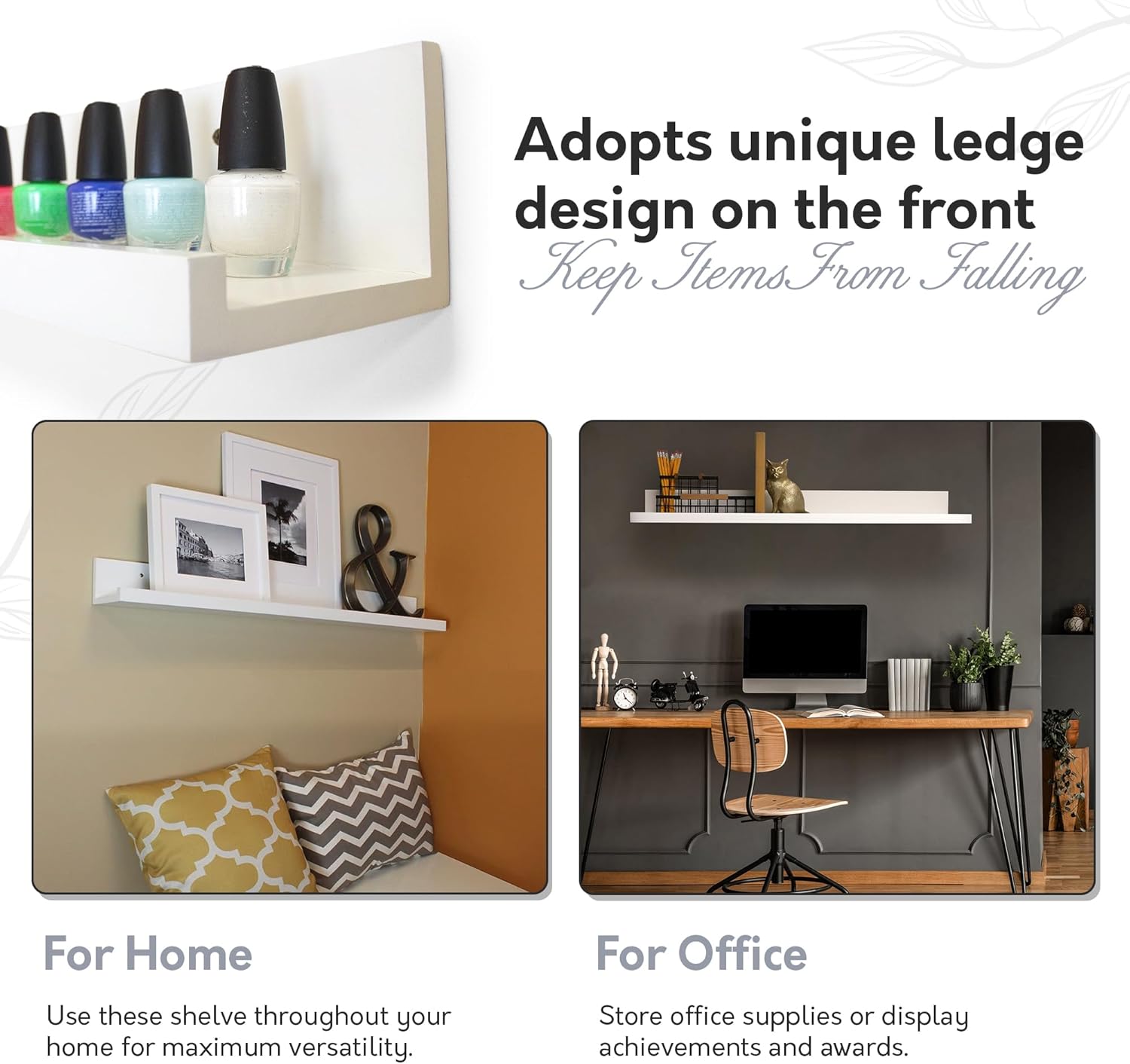 InPlace Durable Shelf with Picture Ledge - White Floating Wall Mount