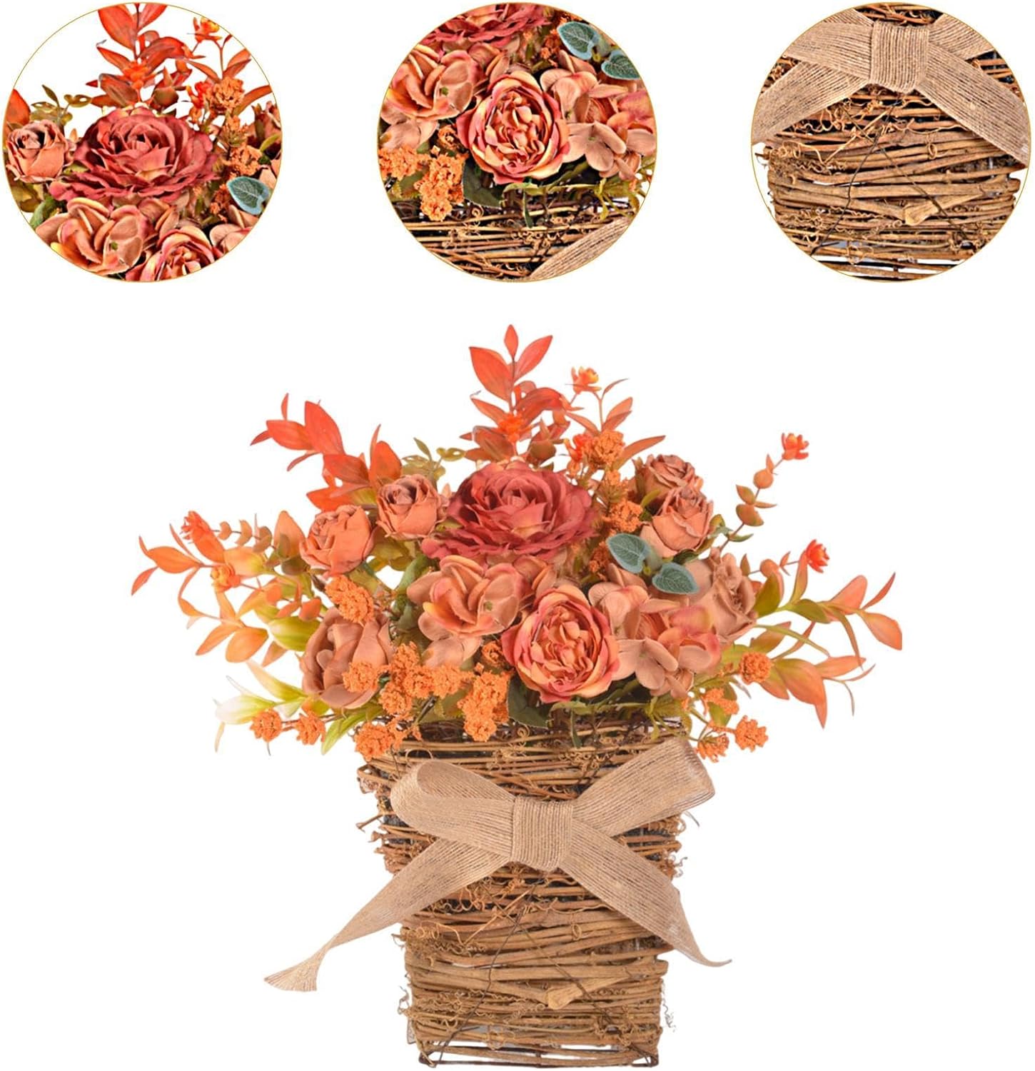 Wooden Door Hanger Basket with Silk Flowers