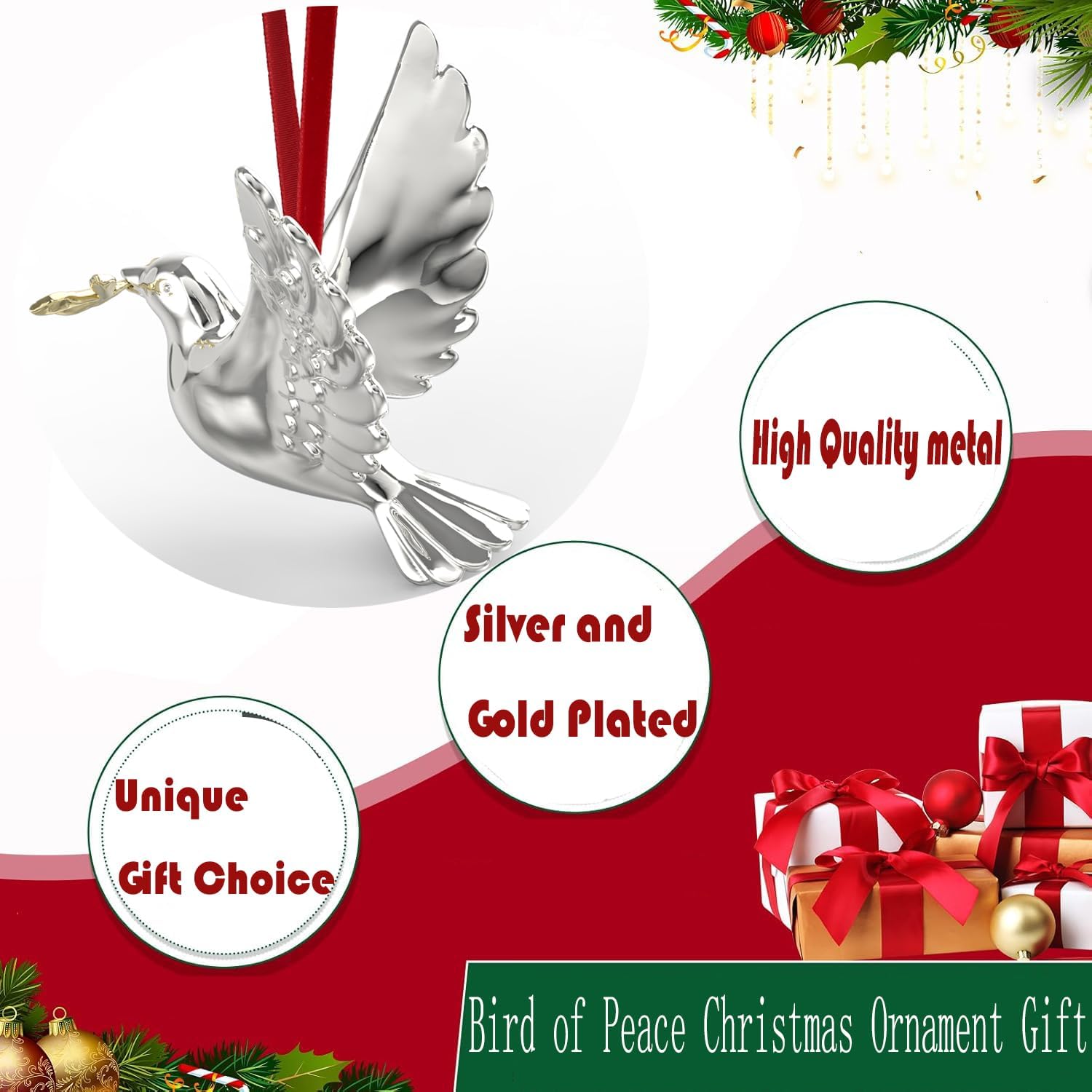 Shiny Silver Christmas Bird Ornament 35x4 Inch Pack of 1