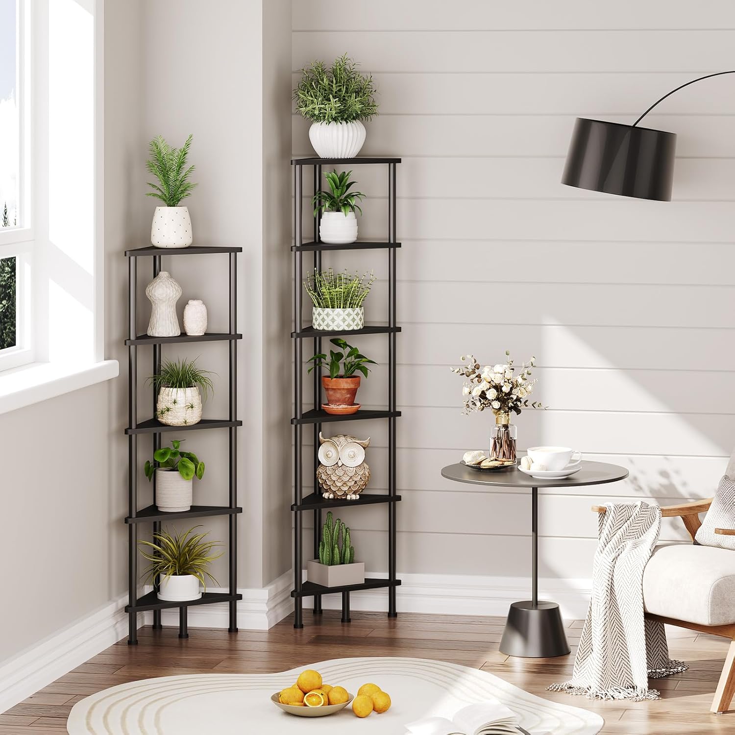 HOOBRO 6-Tier Corner Bookshelf with Metal Frame Black BK36CJ01