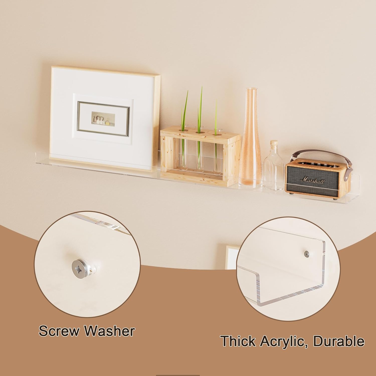 36 Inch Clear Acrylic Floating Wall Shelf 2 Pack