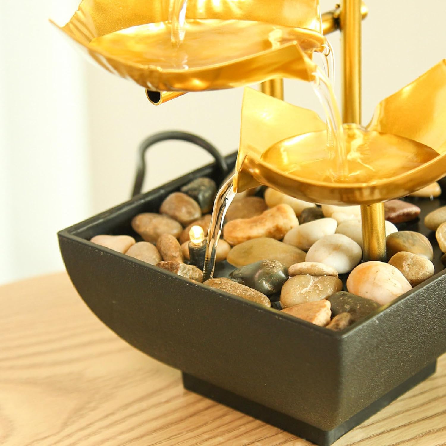 APLUSH Tabletop Fountain Waterfall with 3-Tier Design and Deep Basin