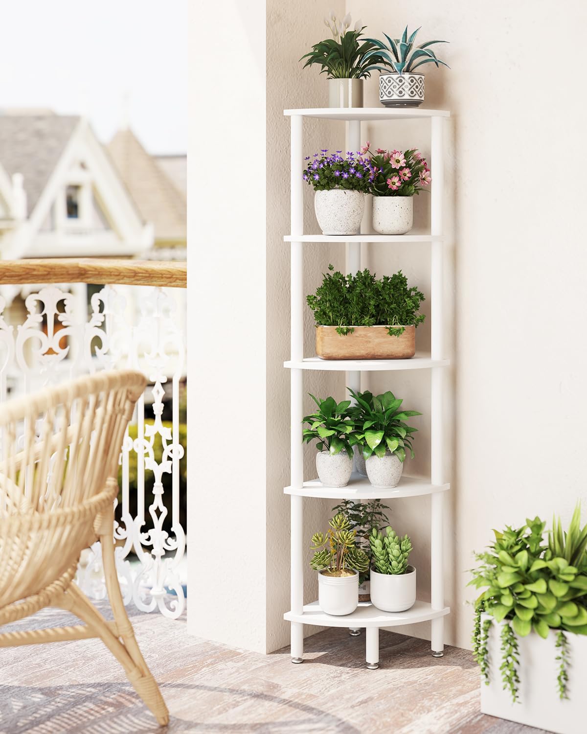 IBUYKE 5 Tier Corner Shelf Stand White