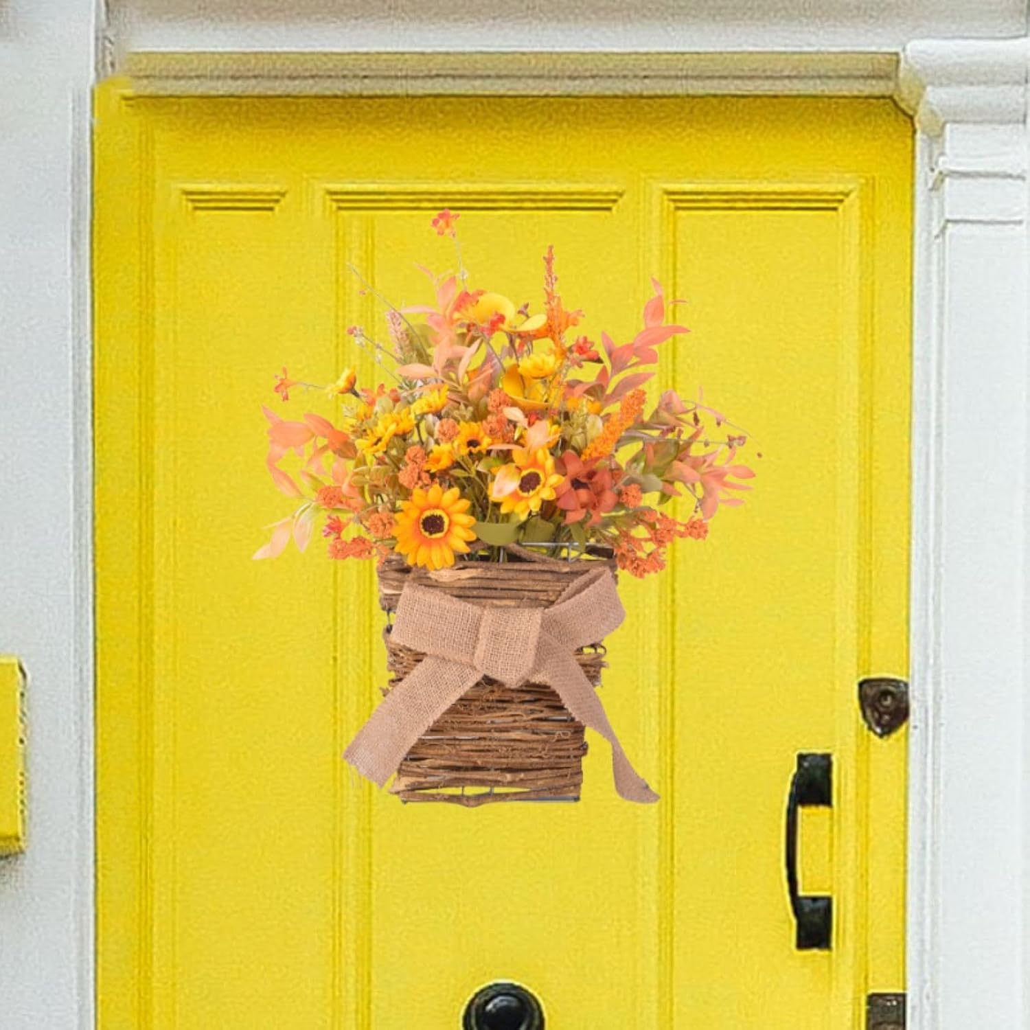 Wooden Wreath Hanger with Silk Flowers for Front Door