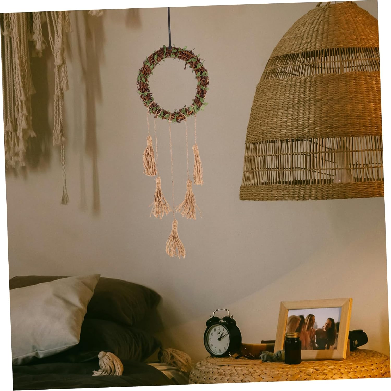 VICASKY Wall-Mounted Rattan Wind Chime Door Wreath