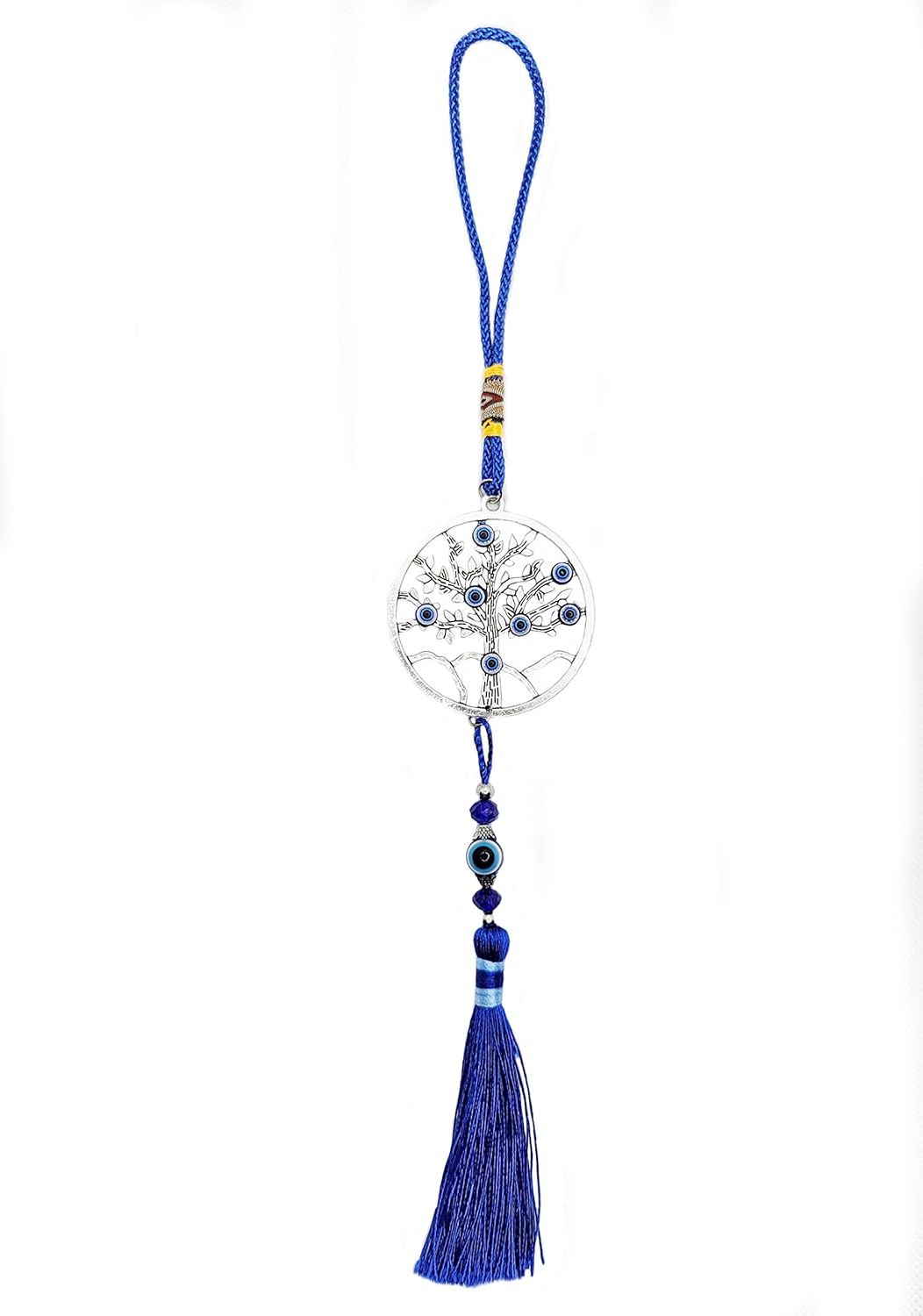 LUCKBOOSTIUM Evil Eye Tree Charm Pendant with Blue Tassels