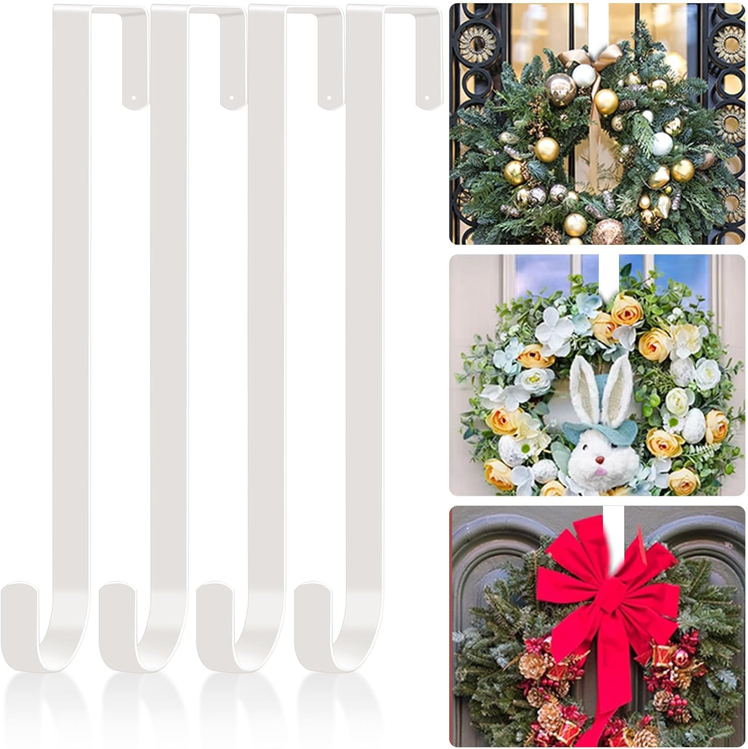 4 Pack Solid Wreath Hangers for Front Door