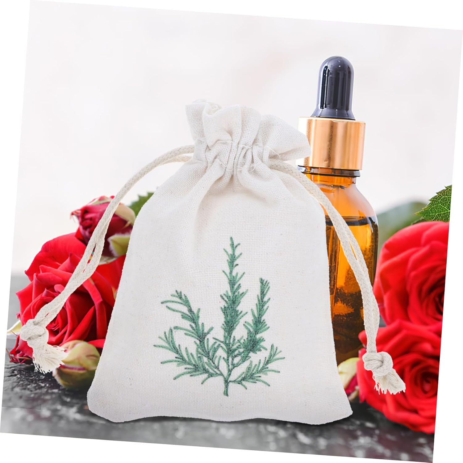 DECHOUS 10pcs Lavender Drawstring Sachet Bags with Rosemary Pattern