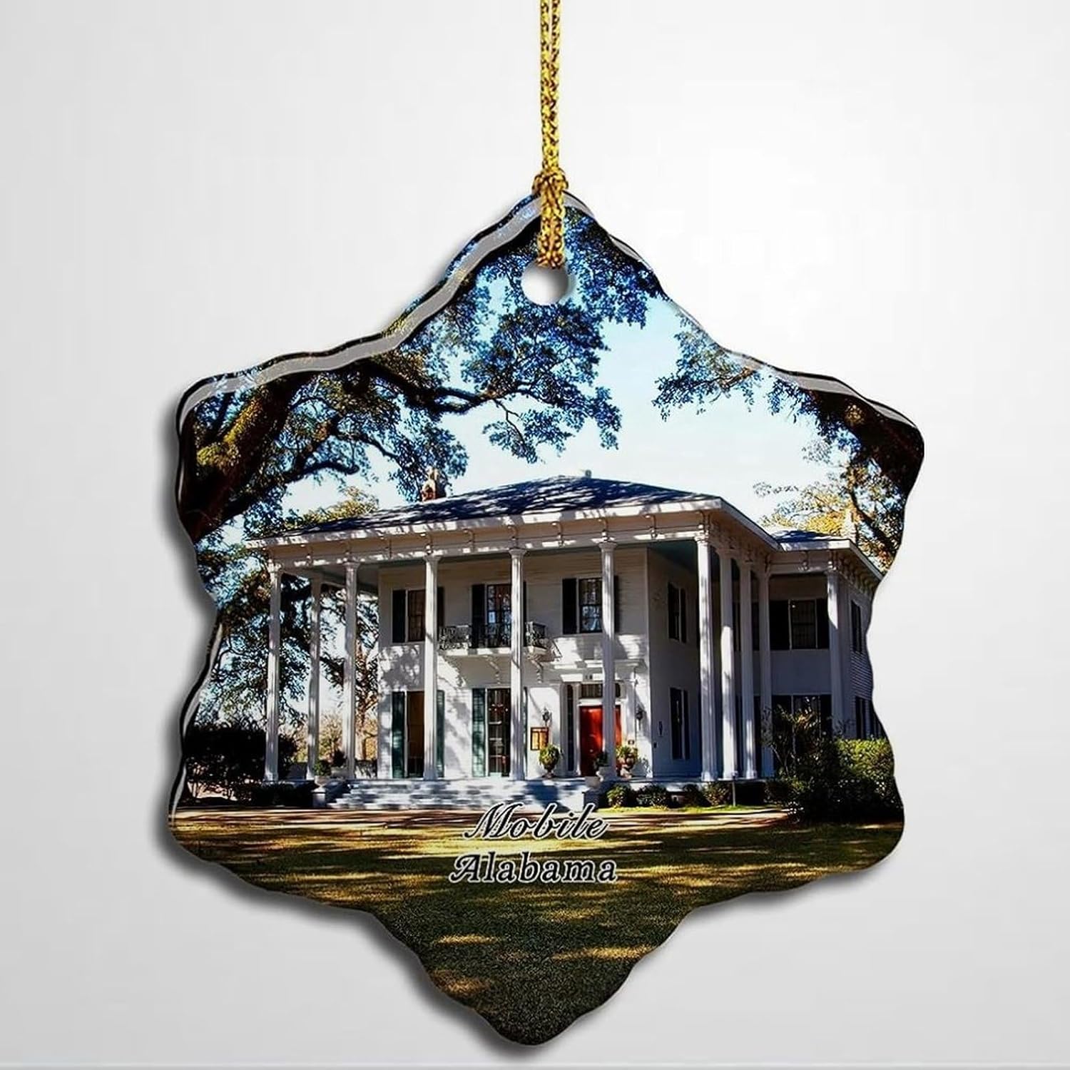 Alabama Mobile Mansion Christmas Ornament Snowflake Ceramic Home Decor Gift