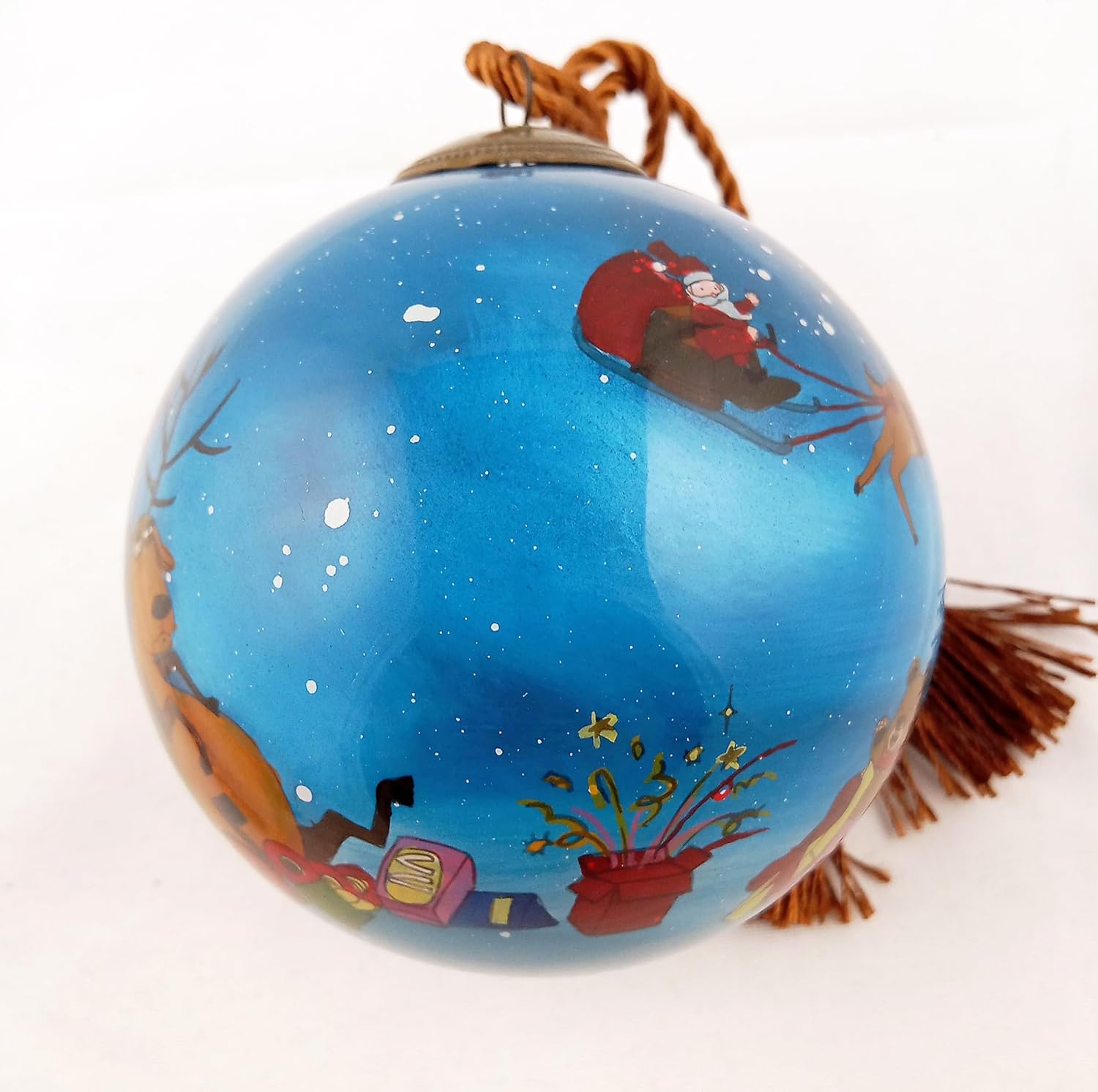 Festive Deer Traditional Inside-Painted Glass Artwork