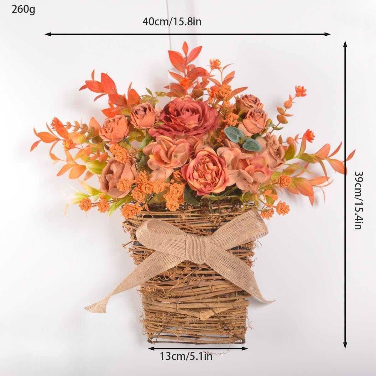 Wooden Door Hanger Basket with Silk Flowers