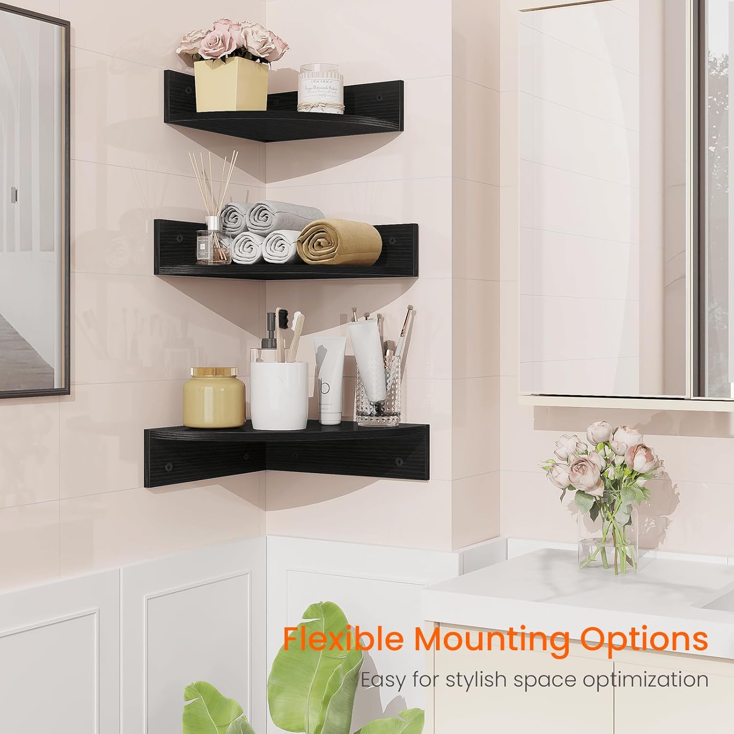 Homode 3 Tier Corner Floating Shelves Black