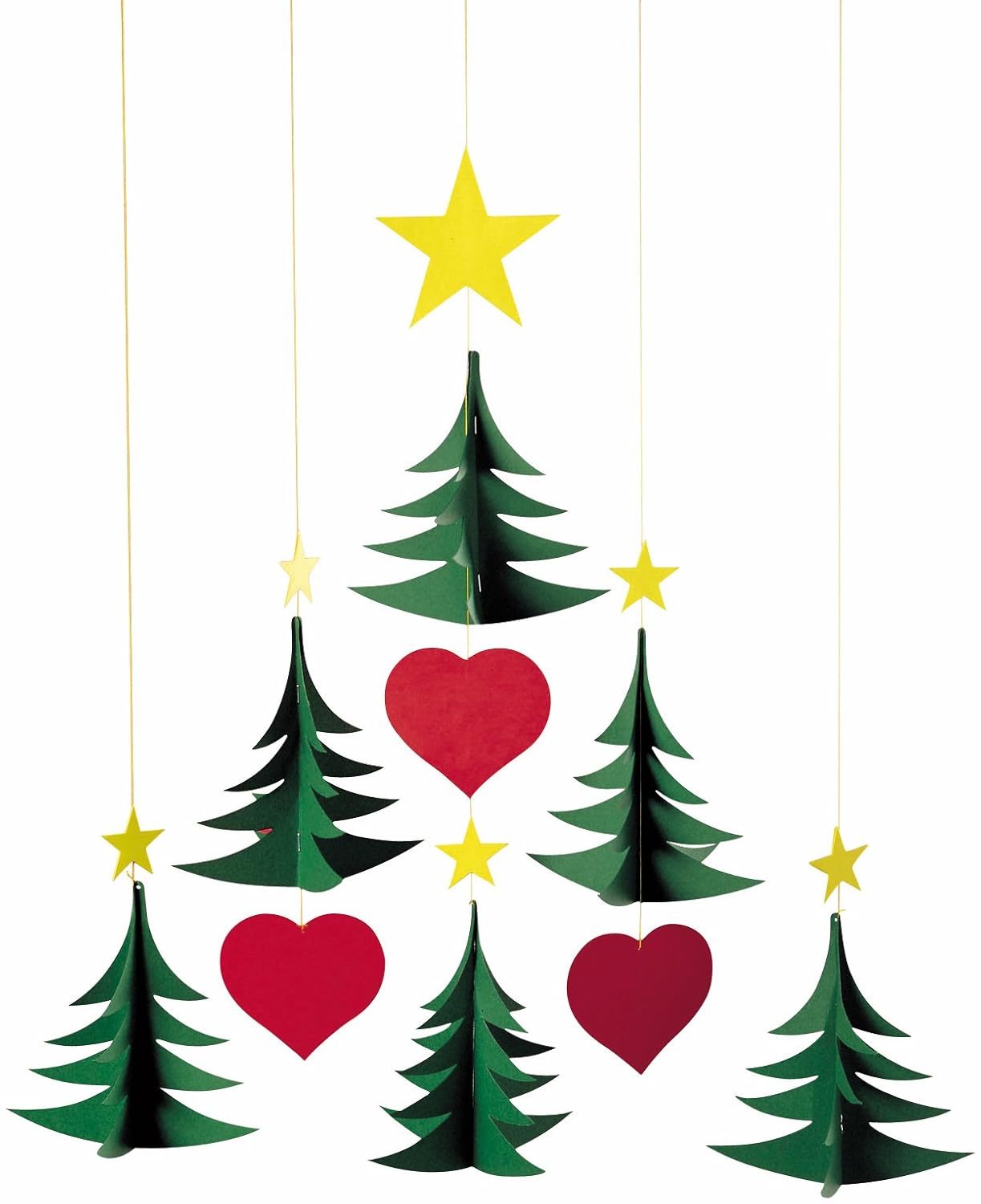 6 Hanging Christmas Tree Mobile - 17 Inches - Handmade in Denmark