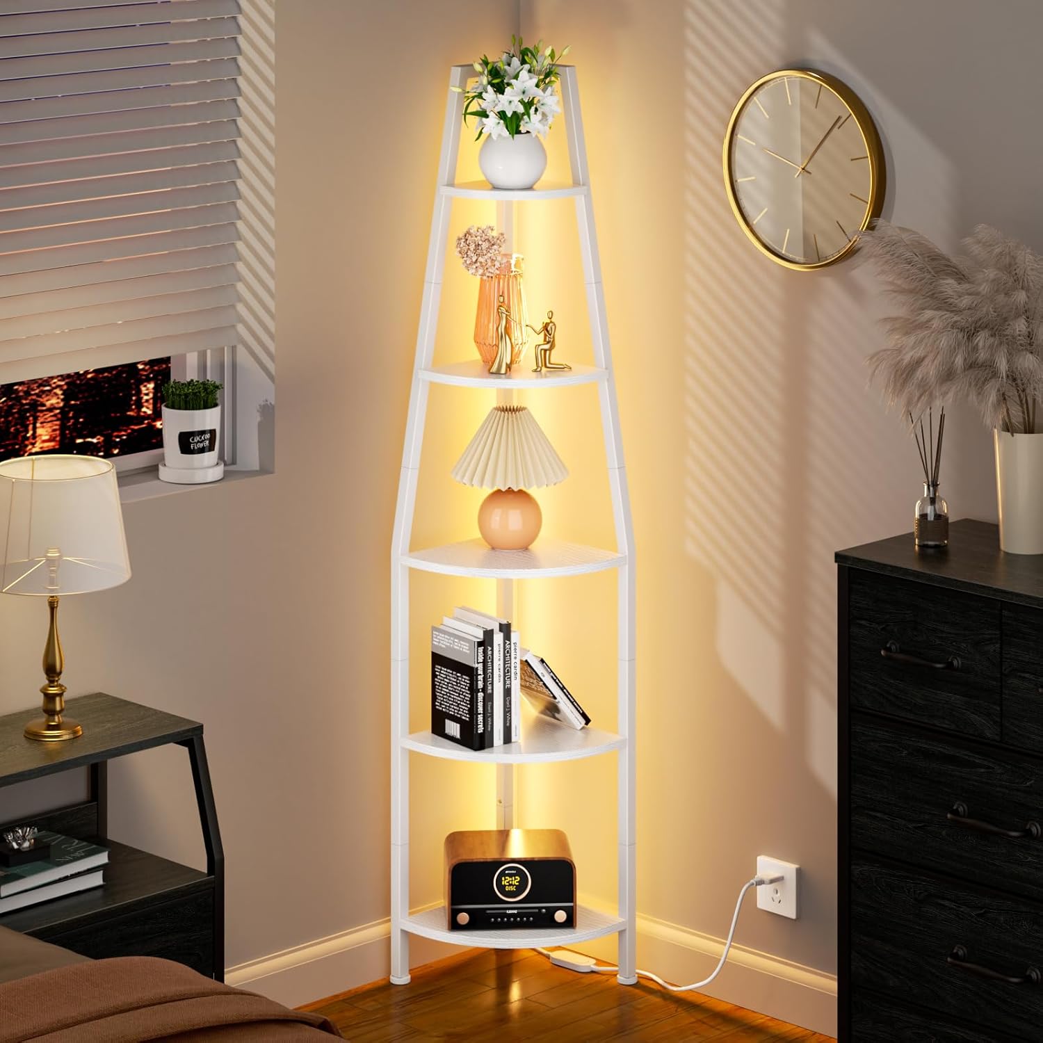 Furnulem 5 Tier Corner Shelf with LED Light