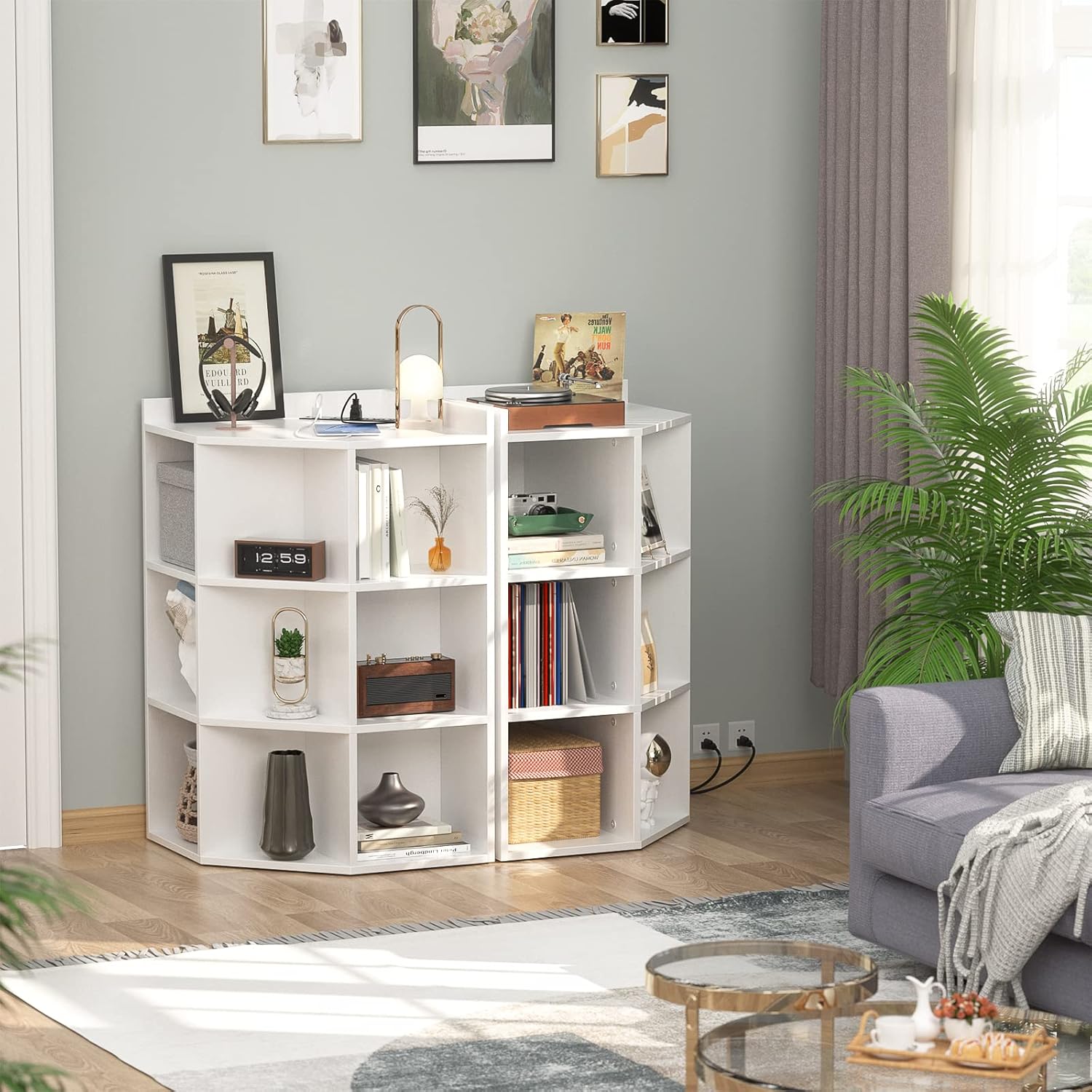 Aheaplus Corner Cabinet with USB and Outlets