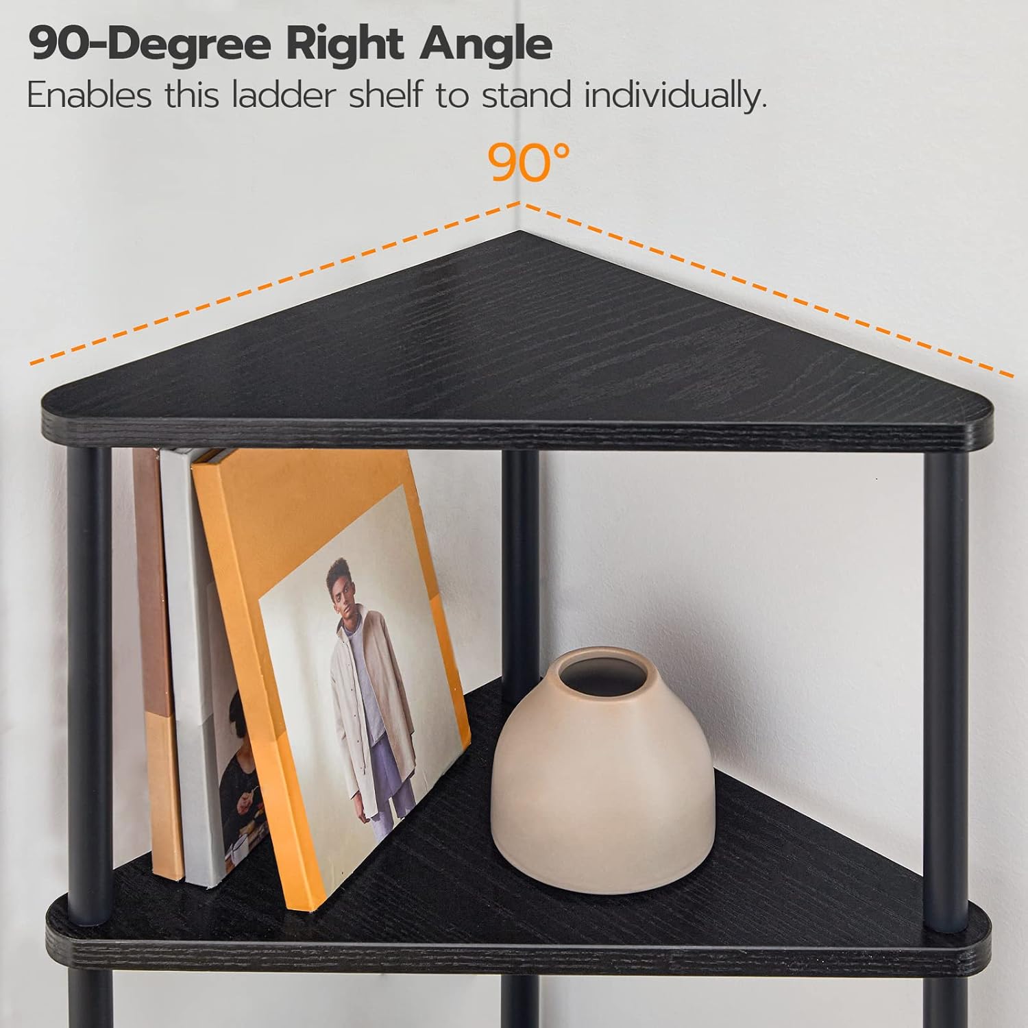 HOOBRO 6-Tier Corner Bookshelf with Metal Frame Black BK36CJ01