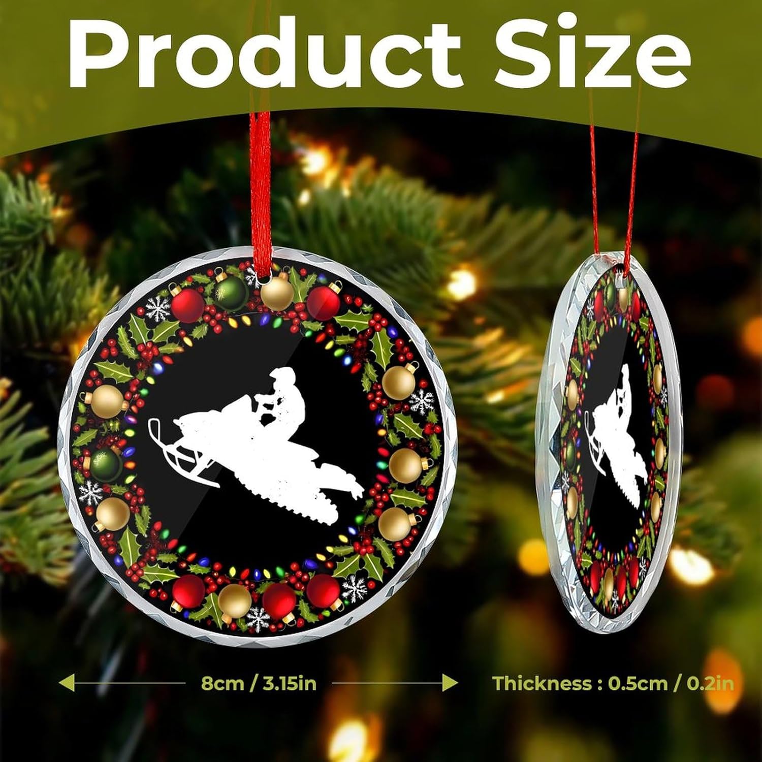 Snowmobile Christmas Glass Pendant 31 Inch