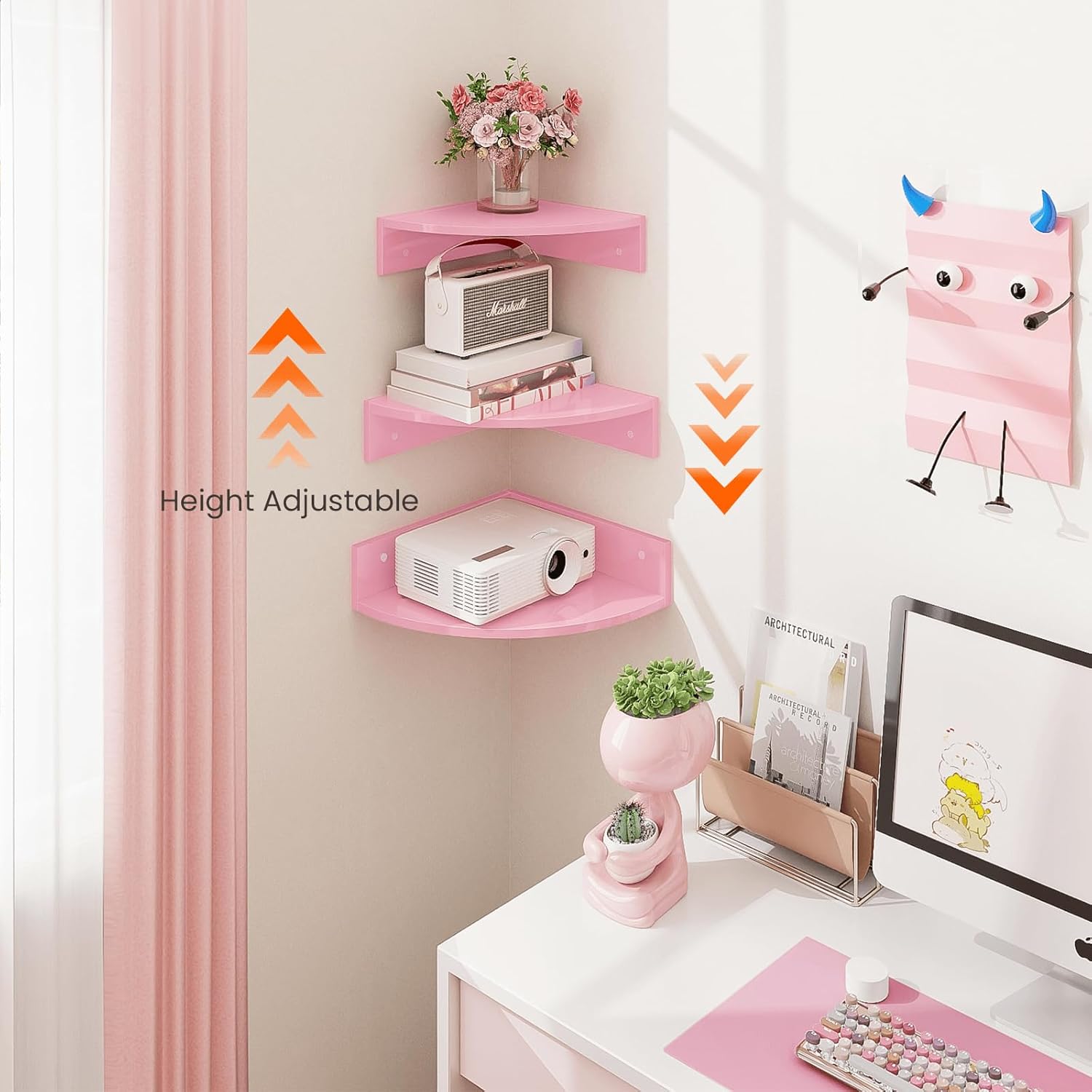 Homode Pink Corner Floating Shelves Set of 3