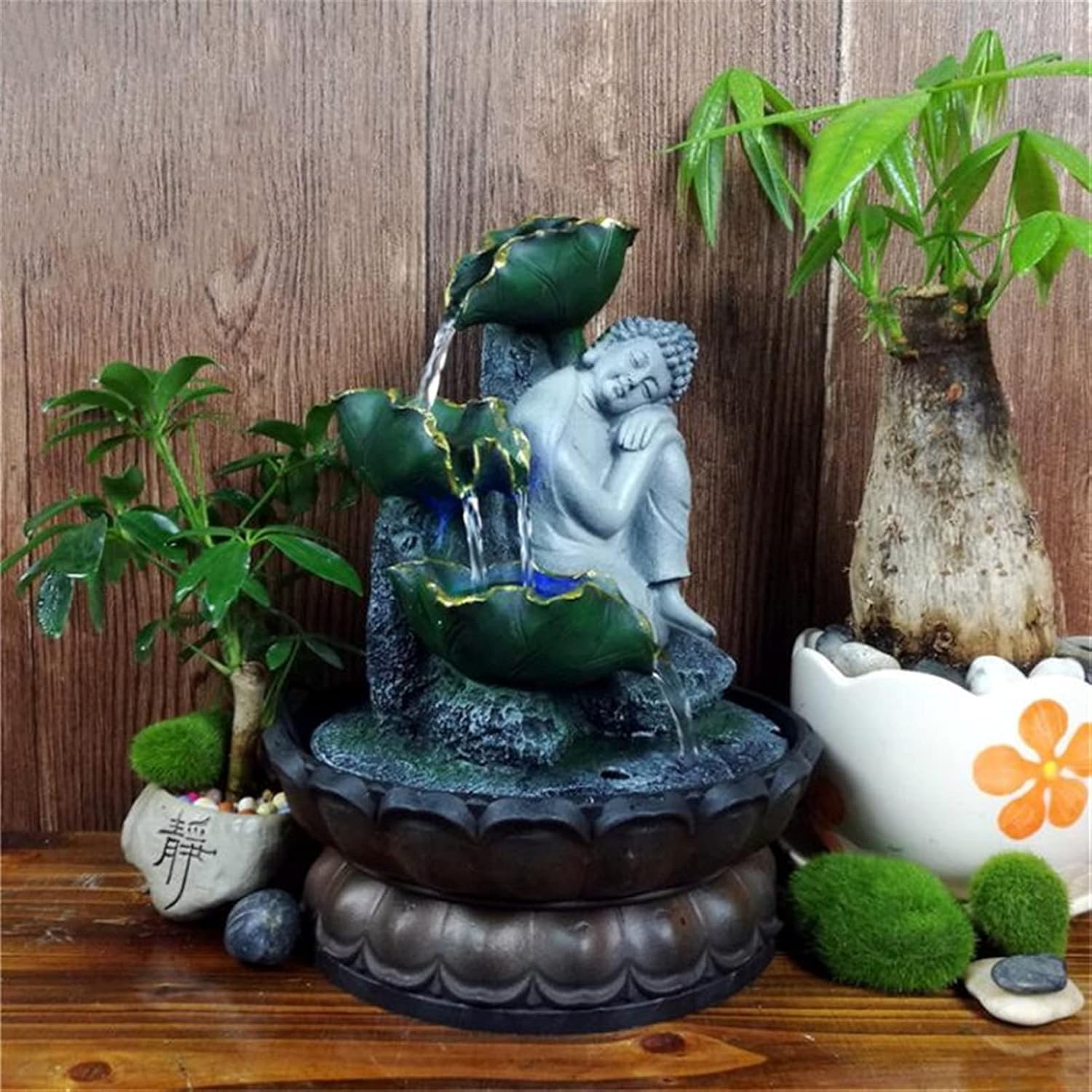 Tabletop Fountain with Sitting Buddha Statue for Home and Office