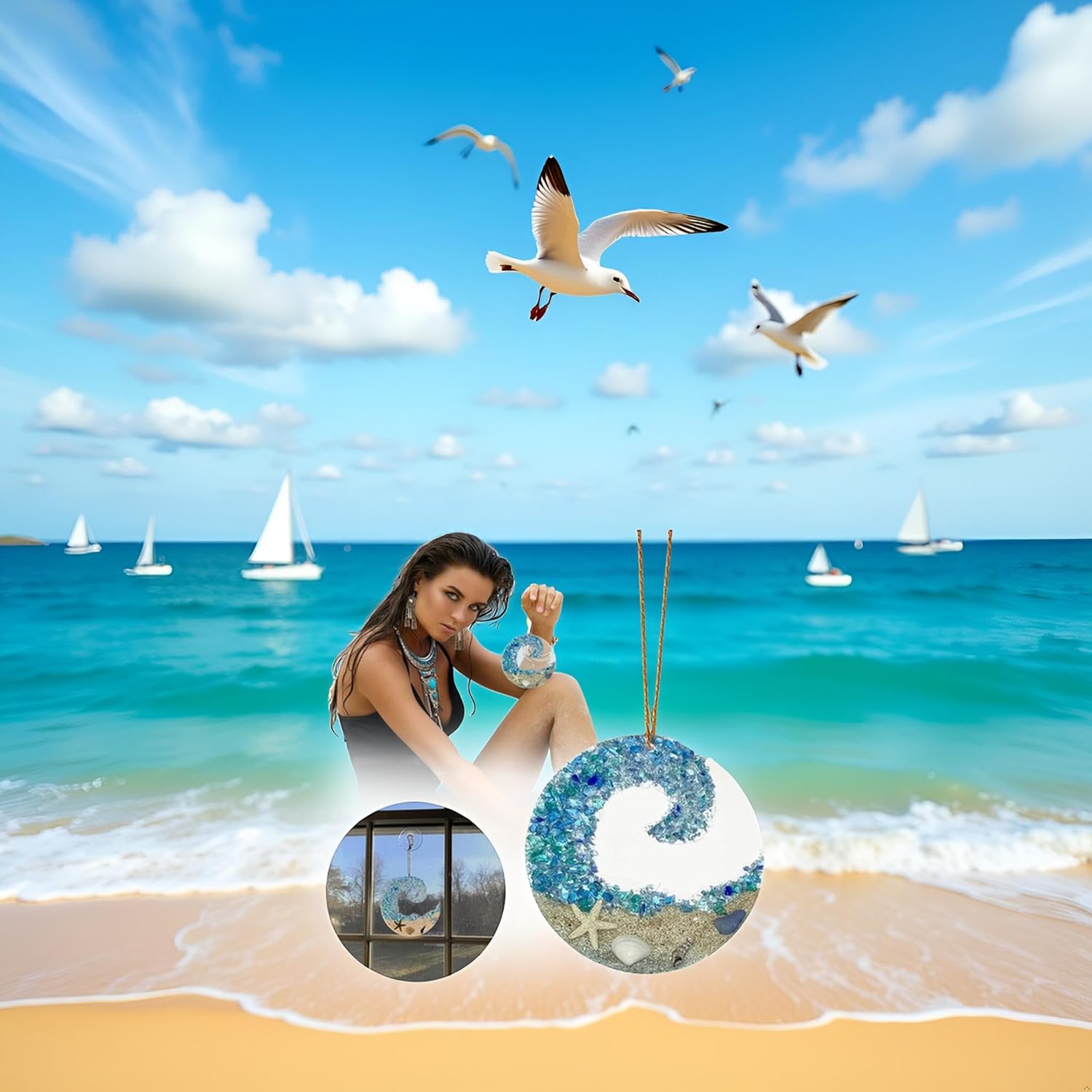 Sea Glass Suncatcher Ocean Wave Decor Hanging Ornament