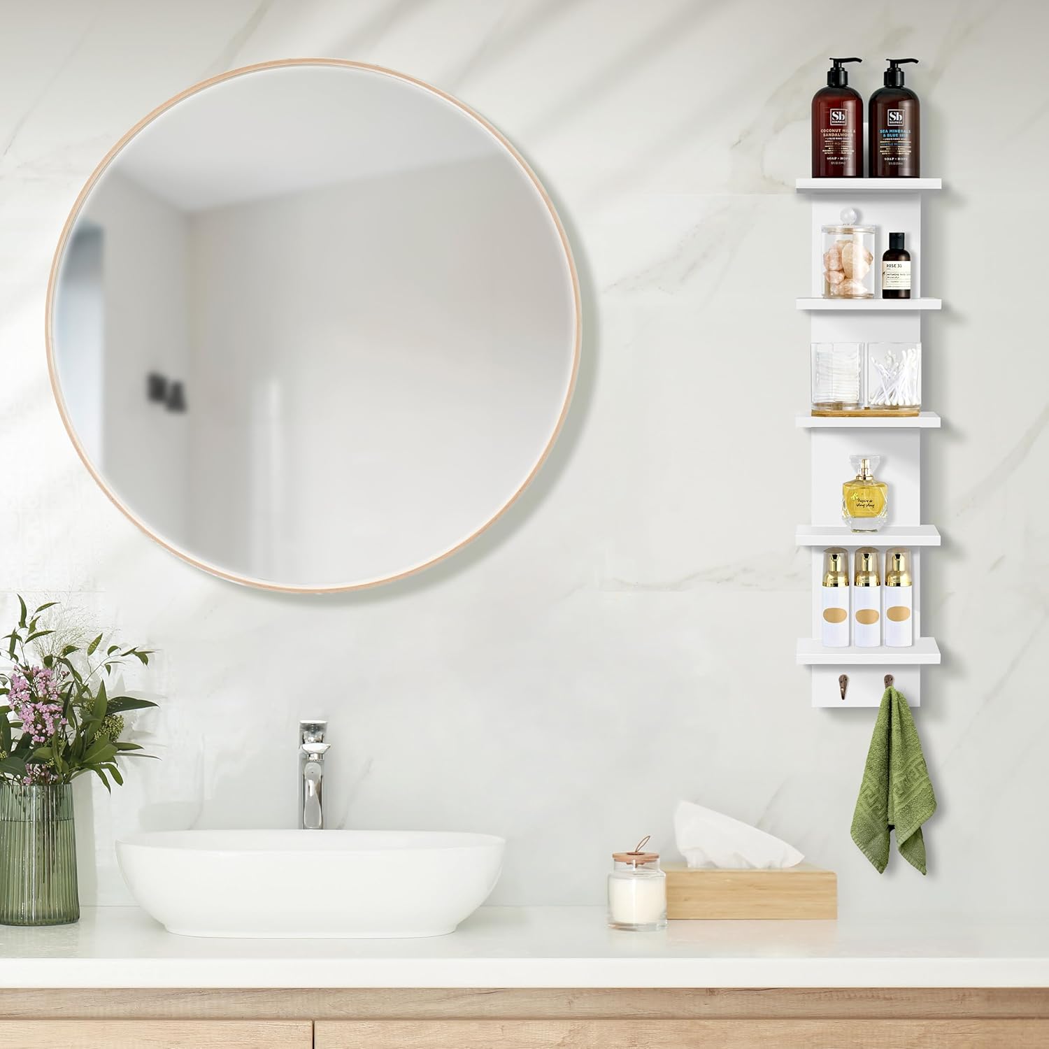 Sorbus 5 Tier Wall Shelf with Hooks and Storage