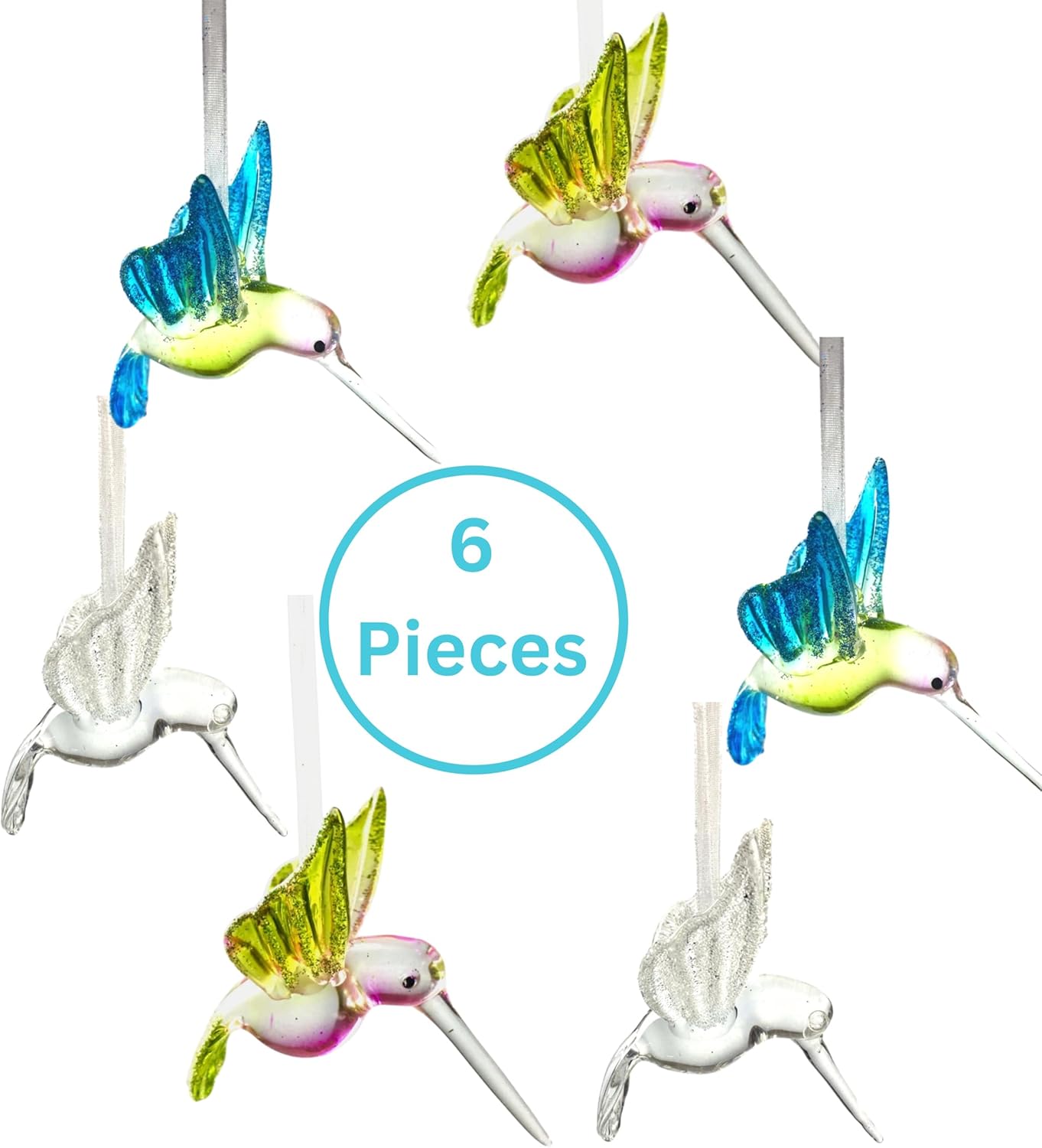 Set of 6 Glitter Hummingbird Hanging Ornaments