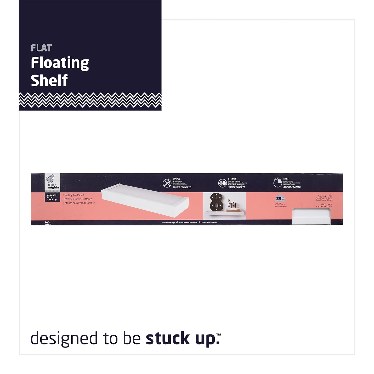 HIGH MIGHTY 36 Floating Shelf Holds 25lbs Tool-Free Install