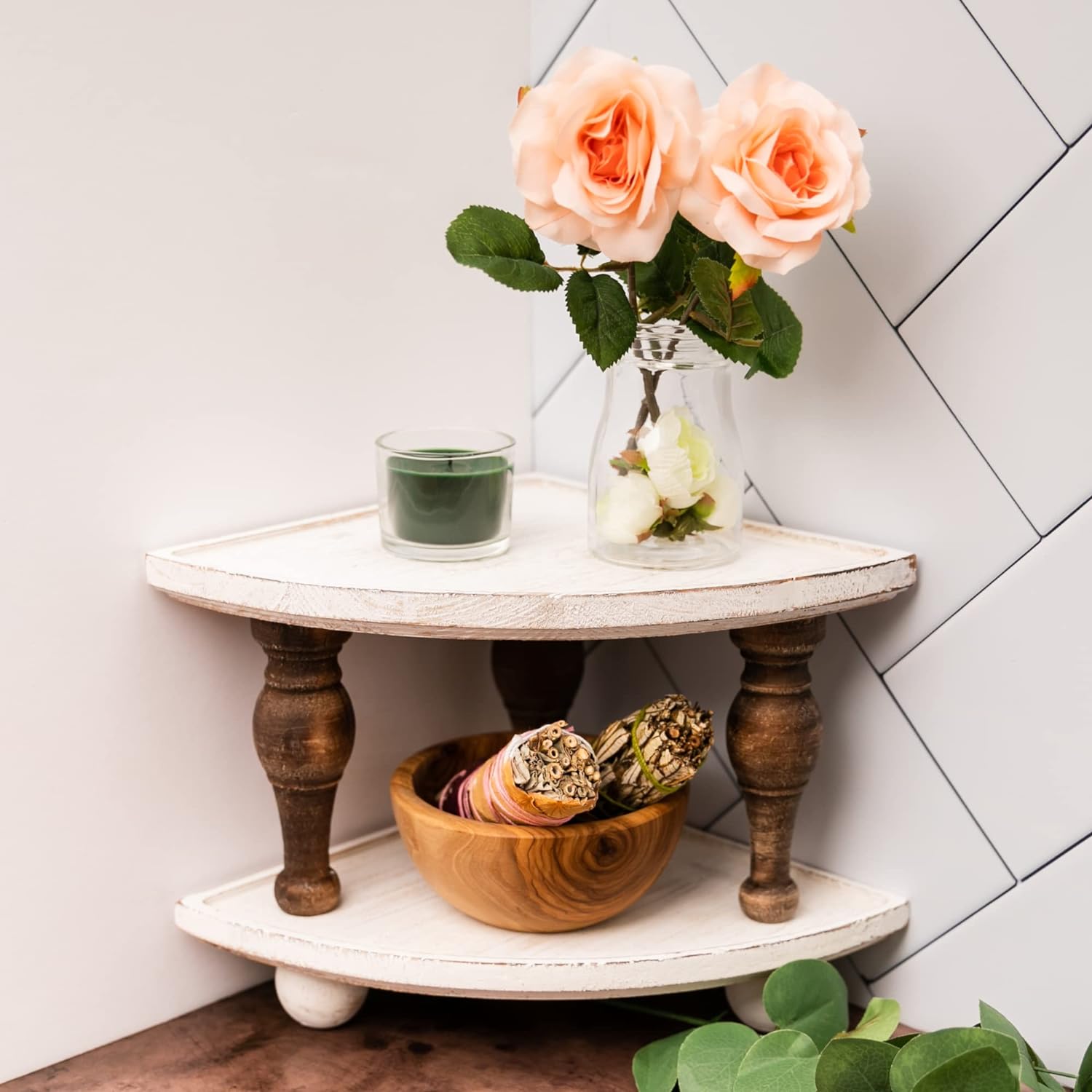 Daily Ritmo White Wood Corner Shelf 2 Pack