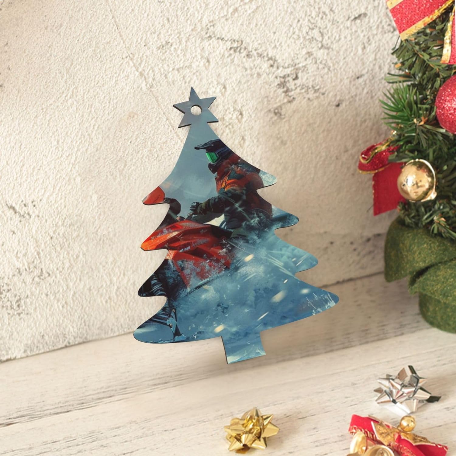 Yilequan Wooden Christmas Tree Decorations Snowmobile