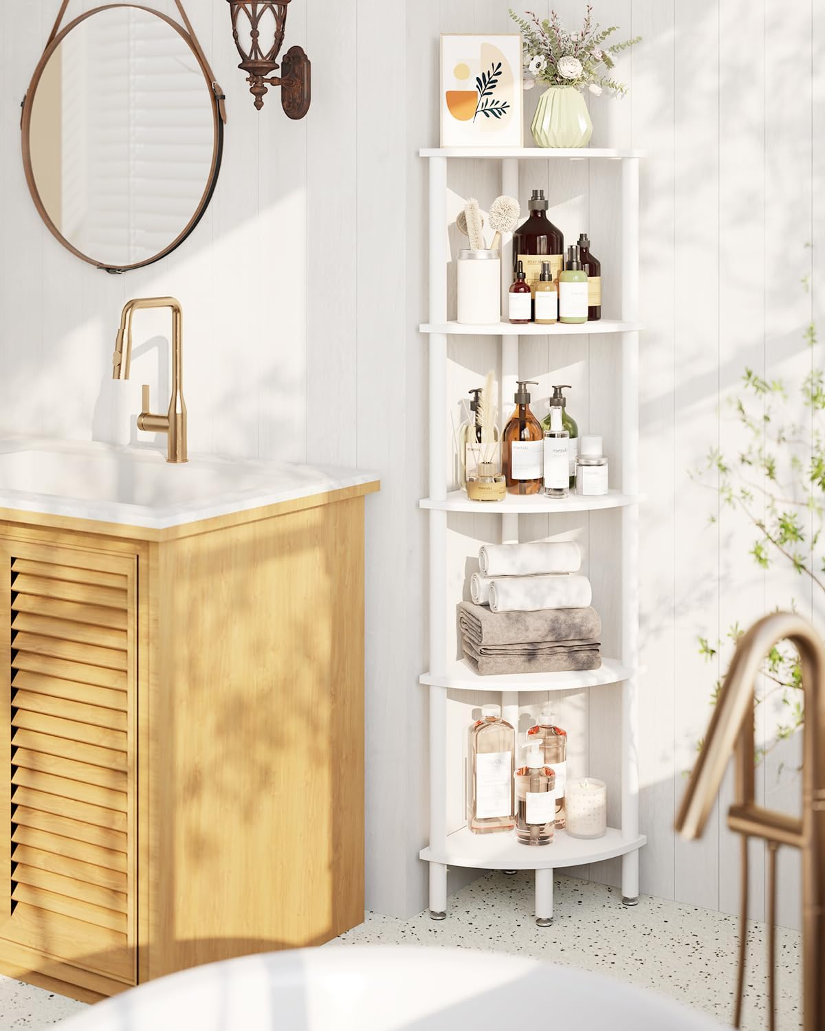 IBUYKE 5 Tier Corner Shelf Stand White