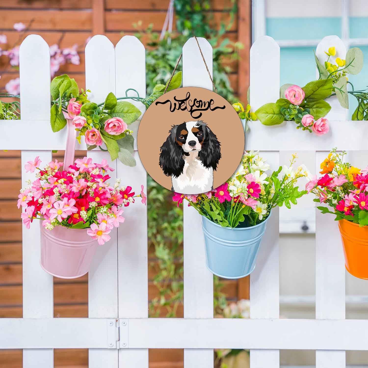 Cute Puppy Dog Wreath Hanger for Front Door Welcome Sign