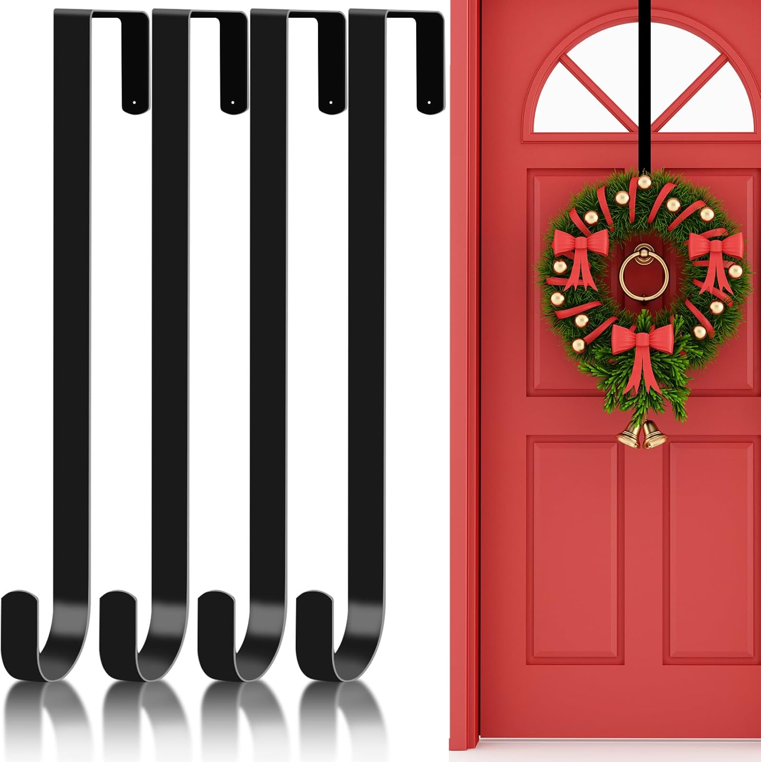 4 Pack 15 Inch Wreath Hanger Metal Hooks Black