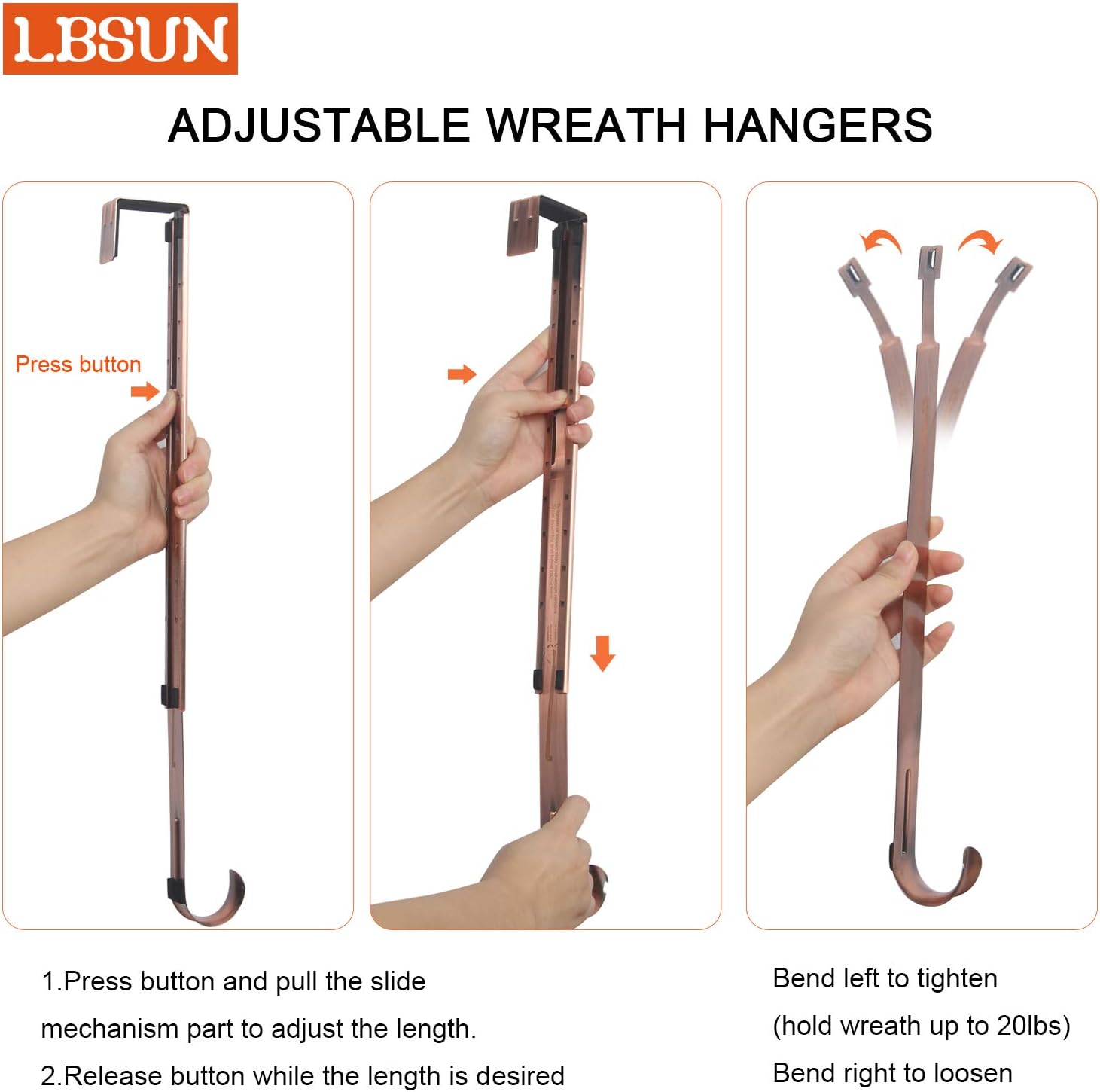 Adjustable Wreath Hanger for Door 20lbs Capacity