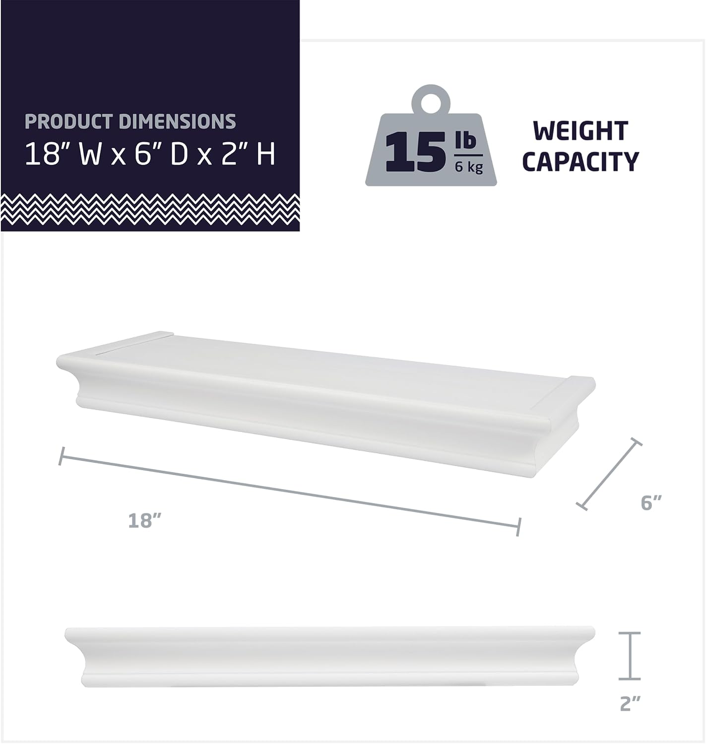 HIGH MIGHTY 18 Inch Floating Shelf 15 lbs