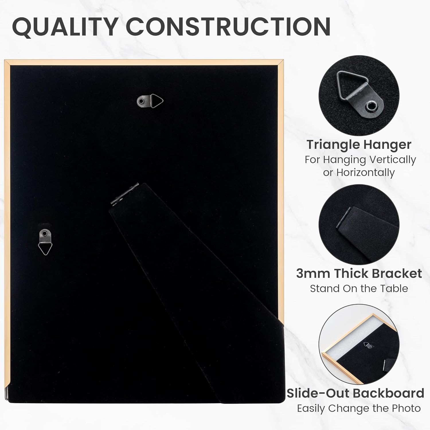 8x10 Enamel Picture Frame with Gold Edge and Easel