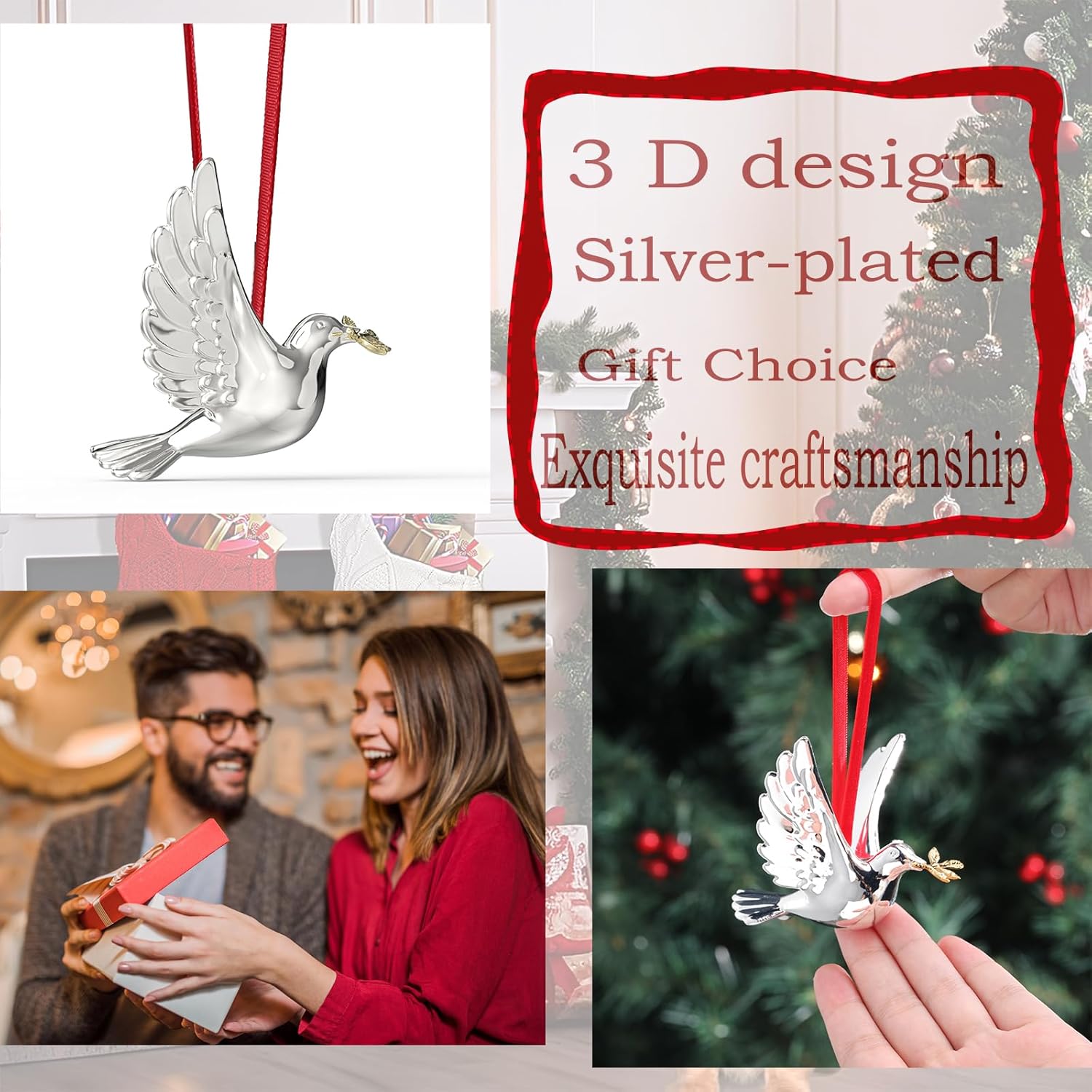 Shiny Silver Christmas Bird Ornament 35x4 Inch Pack of 1