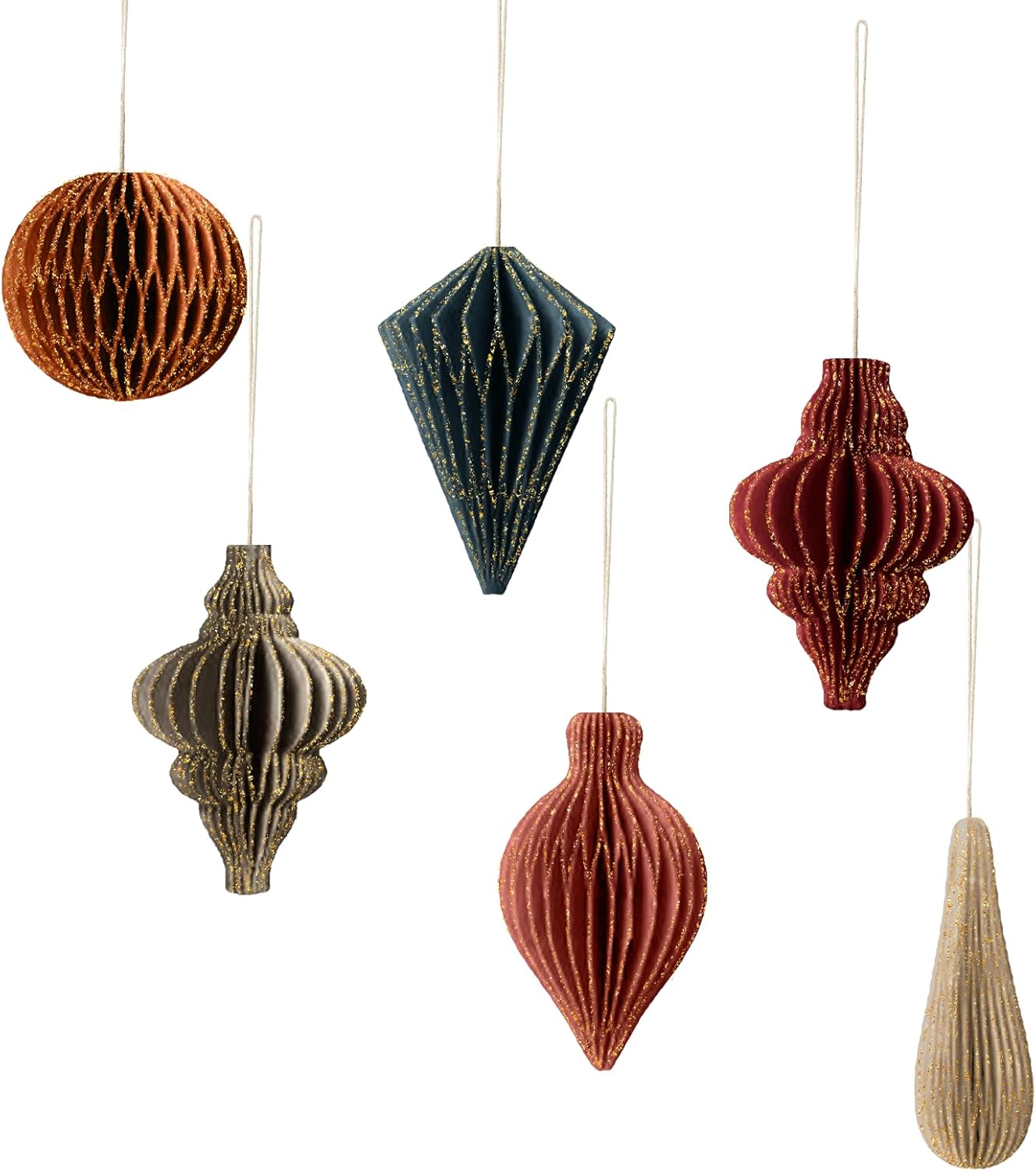 NICROLANDEE 6PCS Honeycomb Paper Lanterns with Glitter Edge