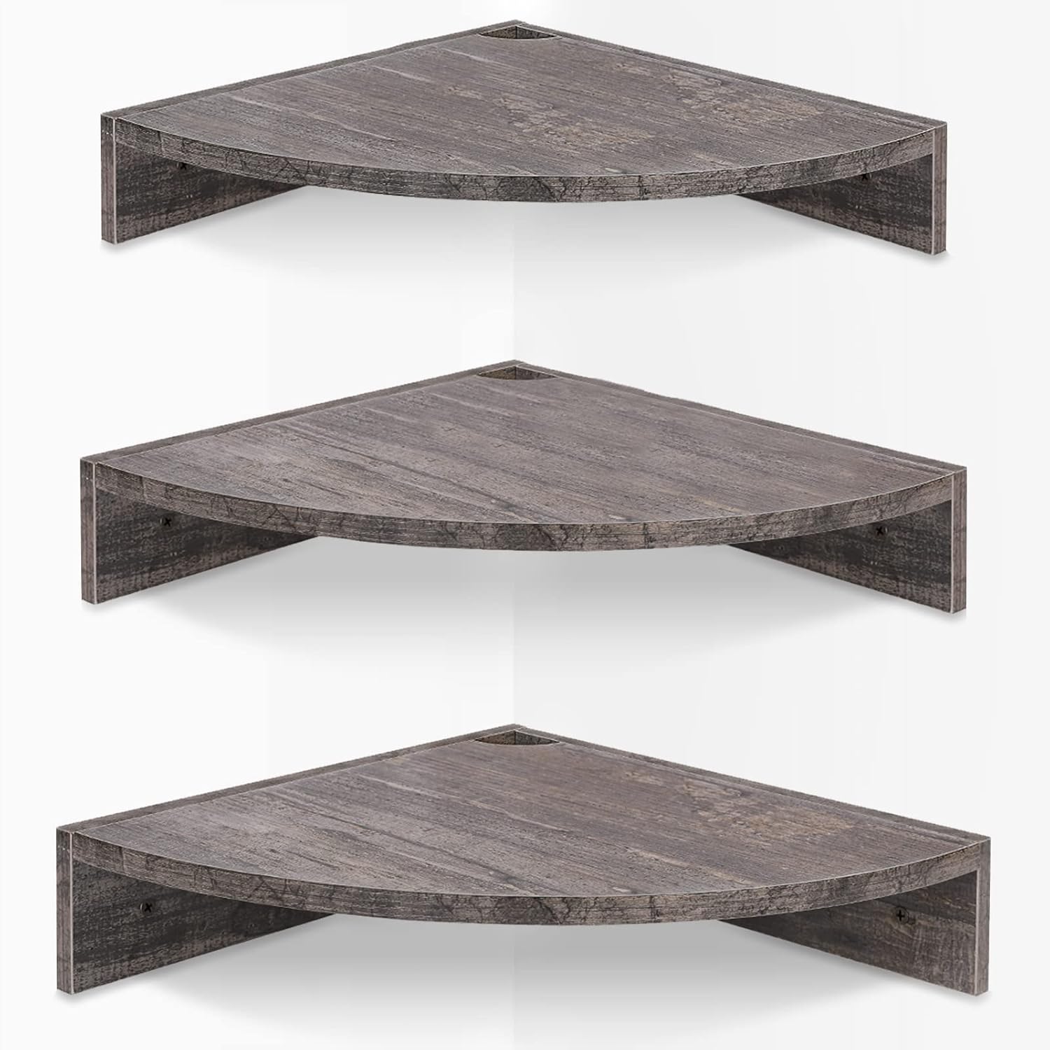 Homode Corner Floating Shelves Set of 3 Rustic Grey