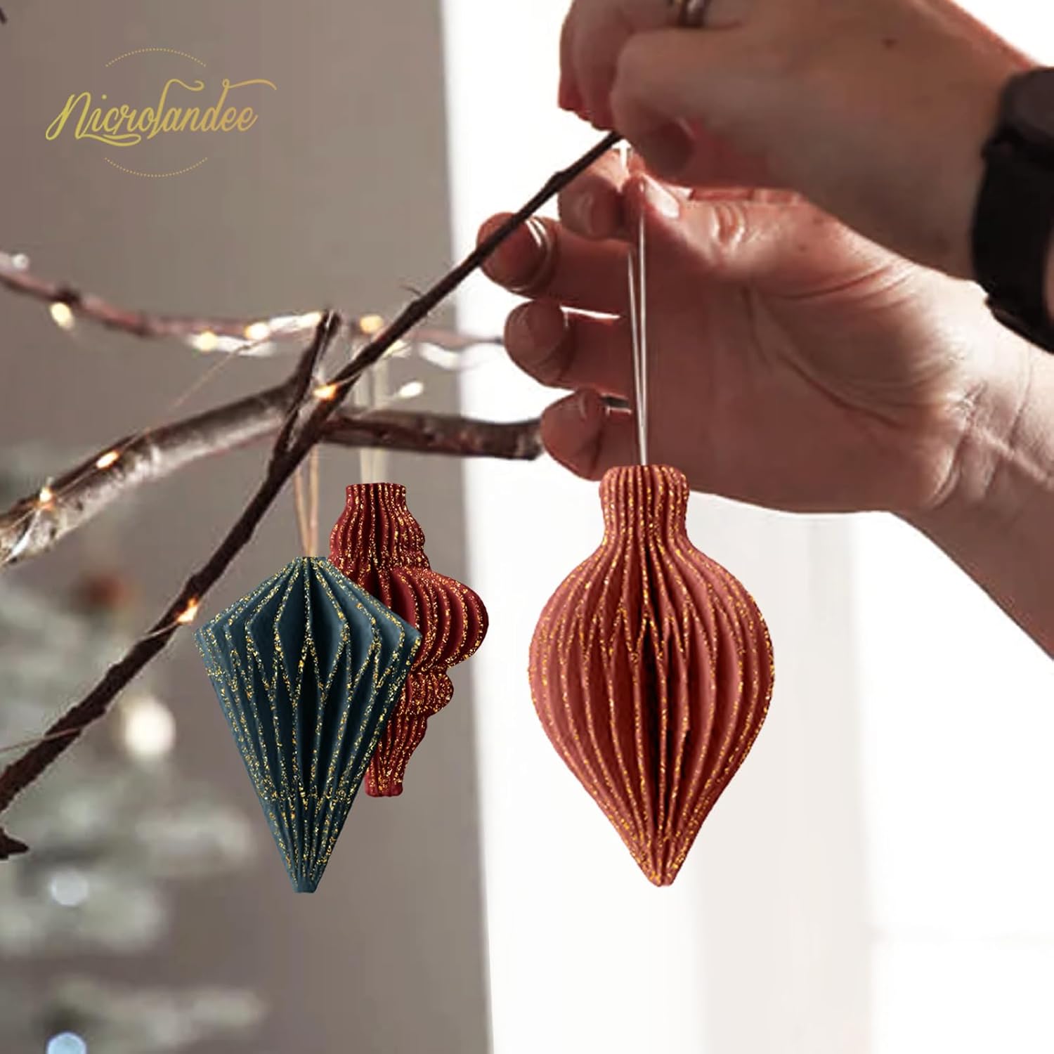 NICROLANDEE 6PCS Honeycomb Paper Lanterns with Glitter Edge