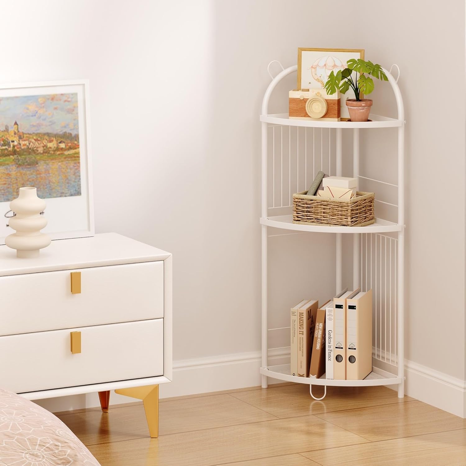 CICUFY 3 Tier Metal Corner Shelf Bathroom Organizer with Guardrails