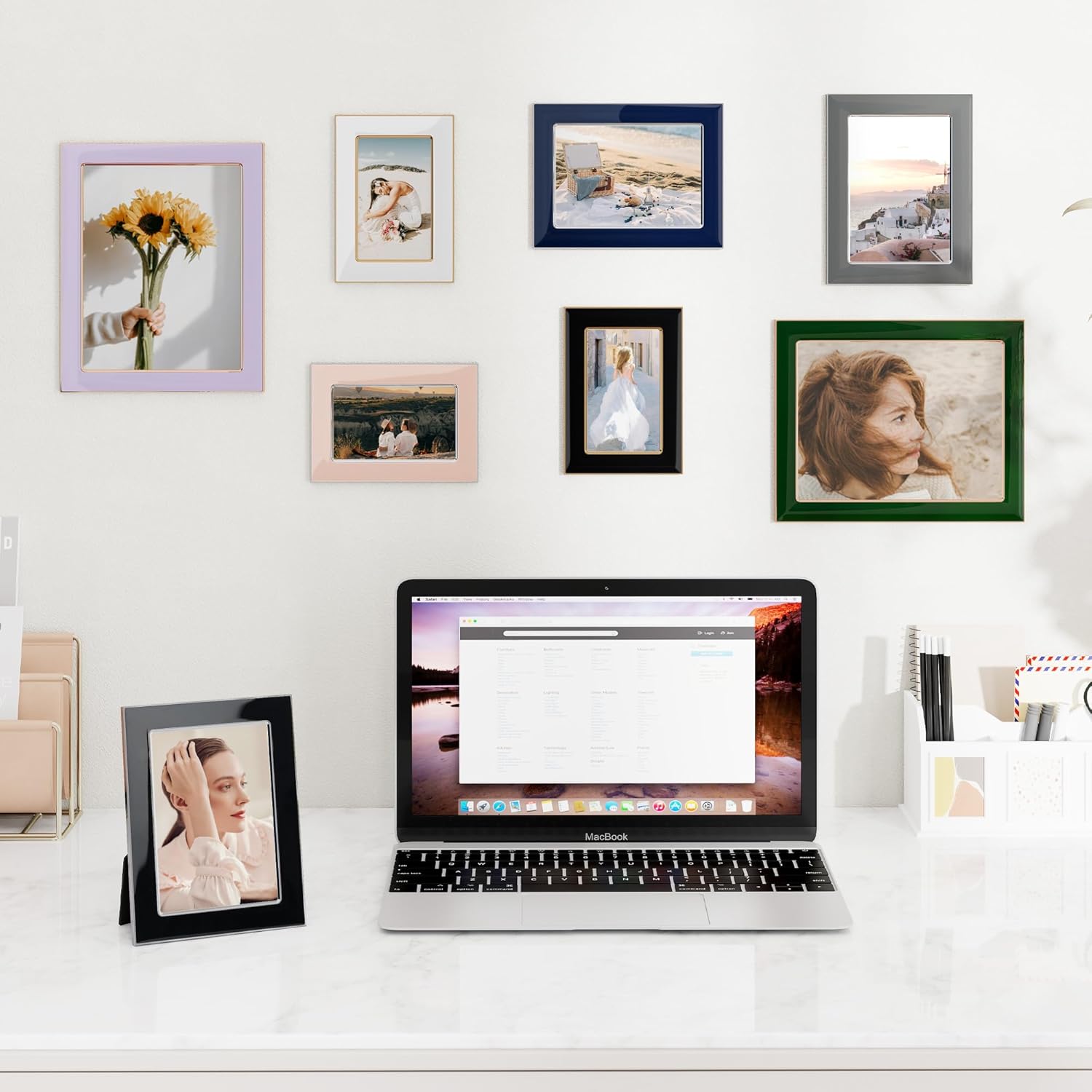8x10 Enamel Picture Frame with Gold Edge and Easel
