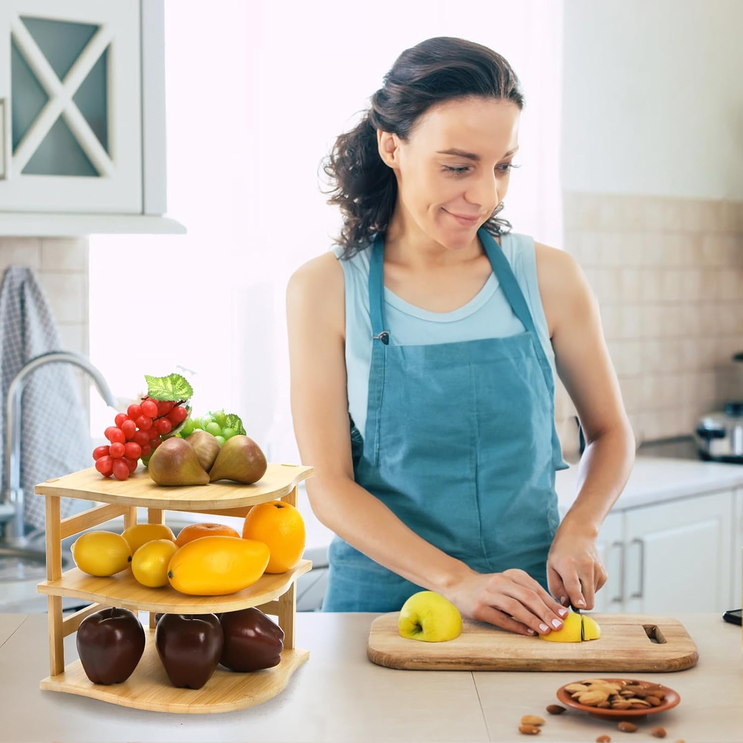Goaste 3-Tier Bamboo Corner Shelf Kitchen Organizer