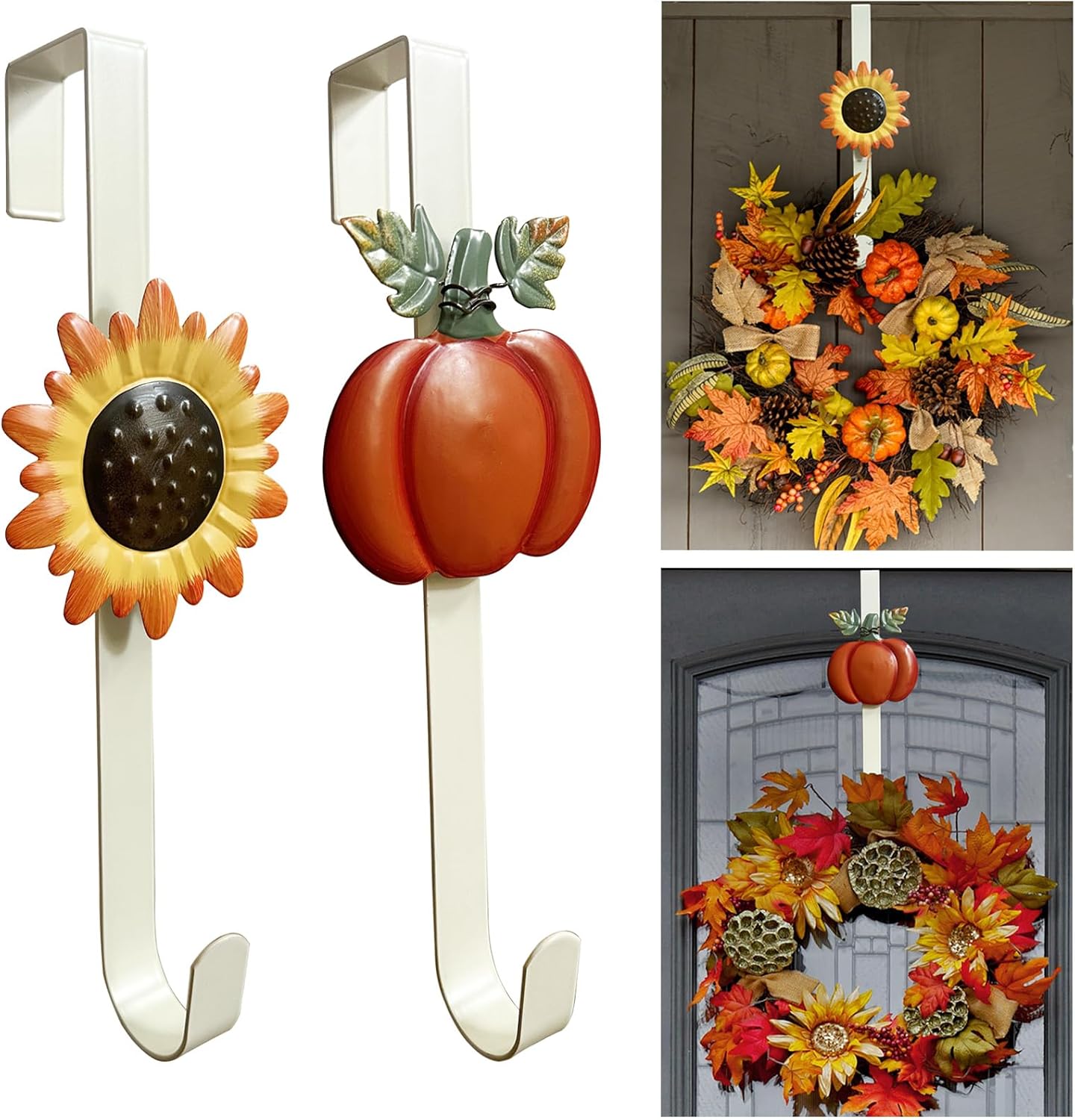 2 Pack Fall Wreath Door Hanger with Pumpkin Sunflower
