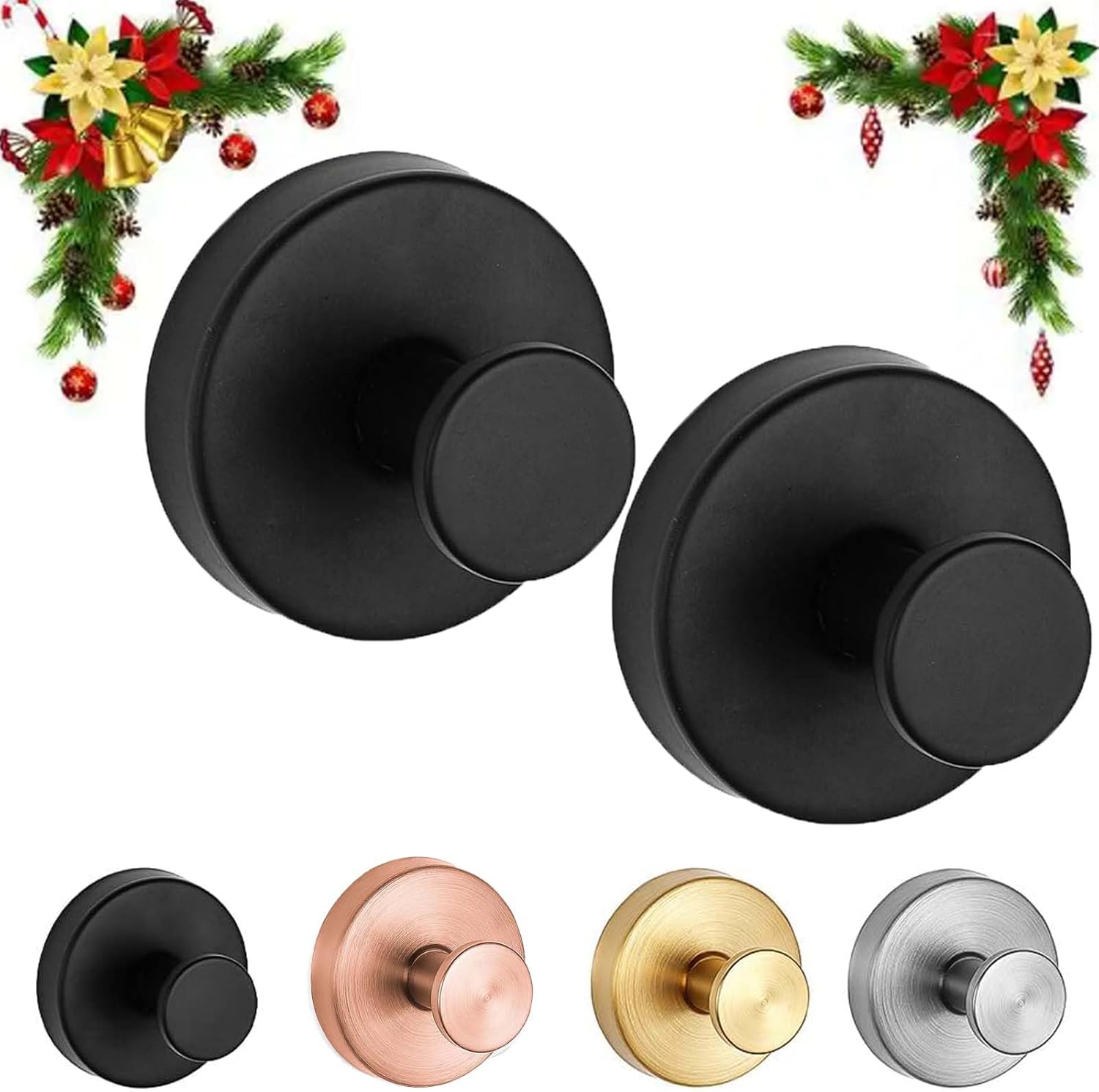 24 Pcs Suction Hooks for Wreaths on Glass Door Black
